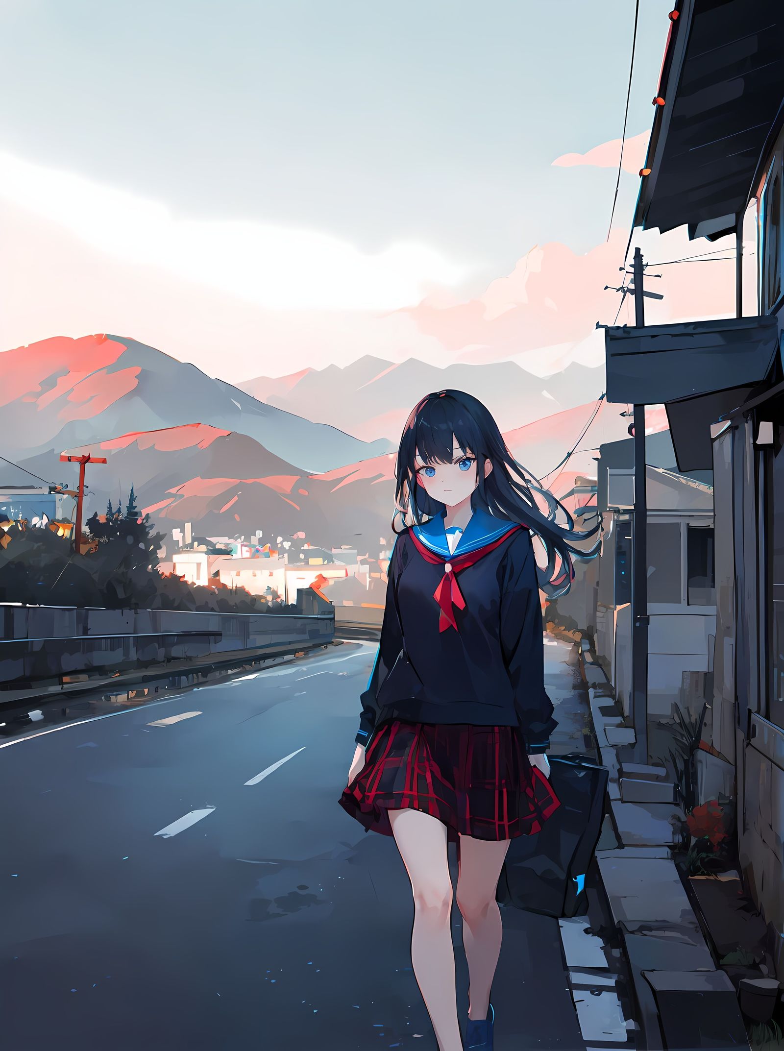 夕阳插画图片壁纸