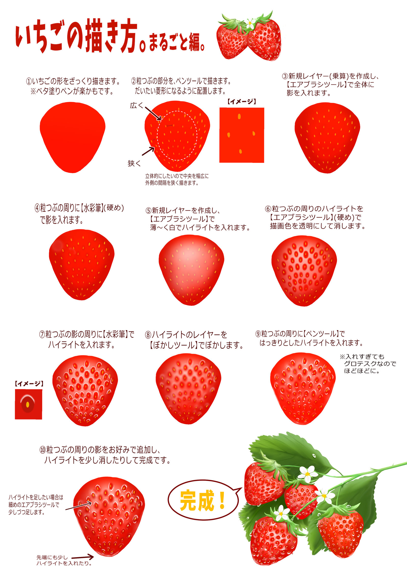 いちごの描き方。插画图片壁纸