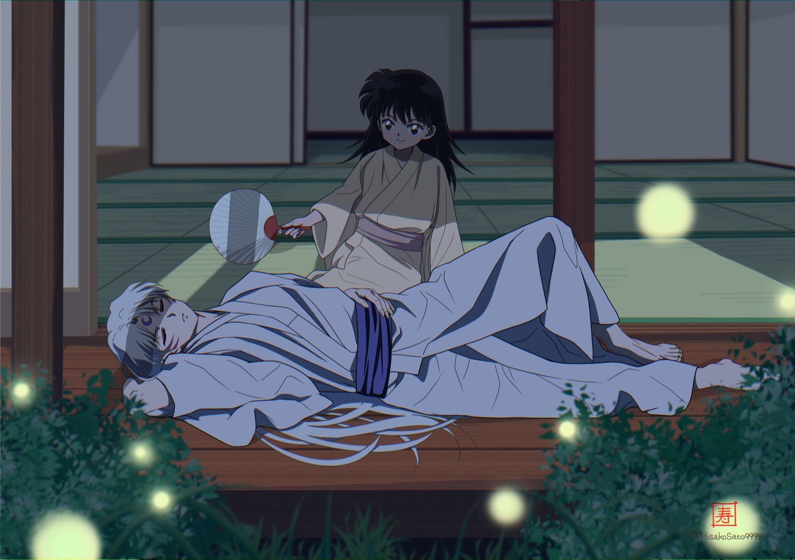 残暑の二人插画图片壁纸