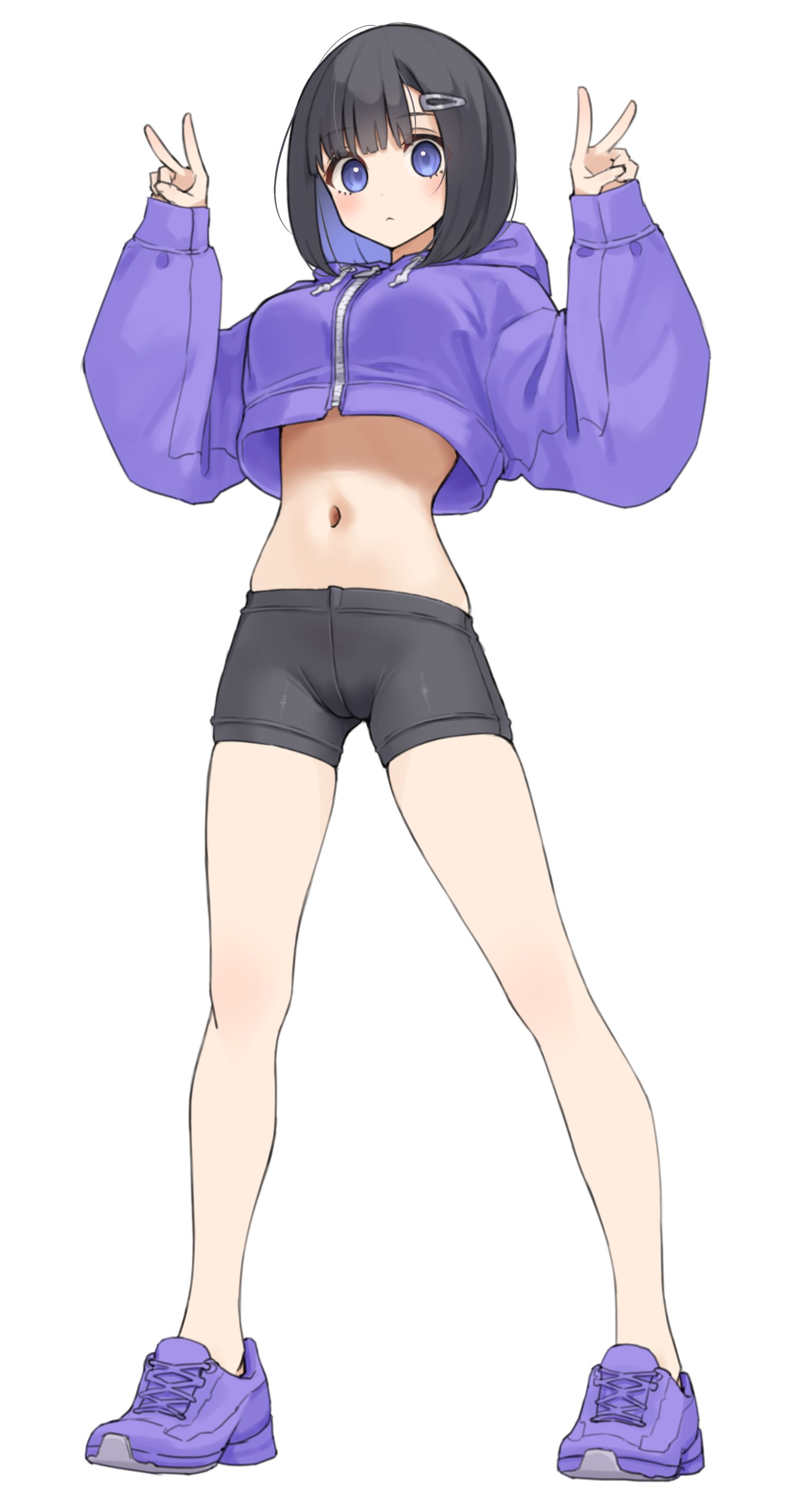 短い丈パーカースパッツなボブカットちゃん插画图片壁纸