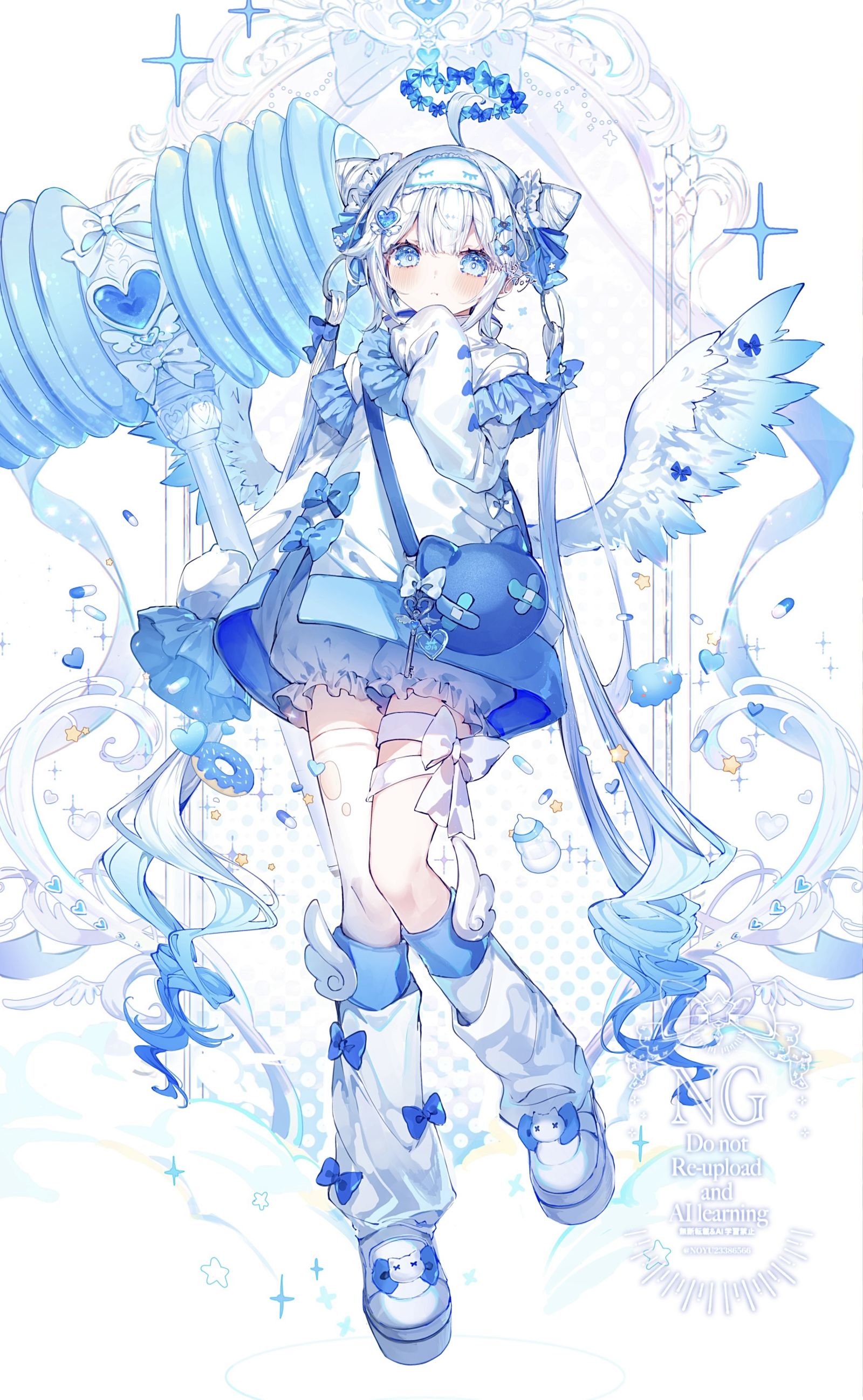 青色天使插画图片壁纸