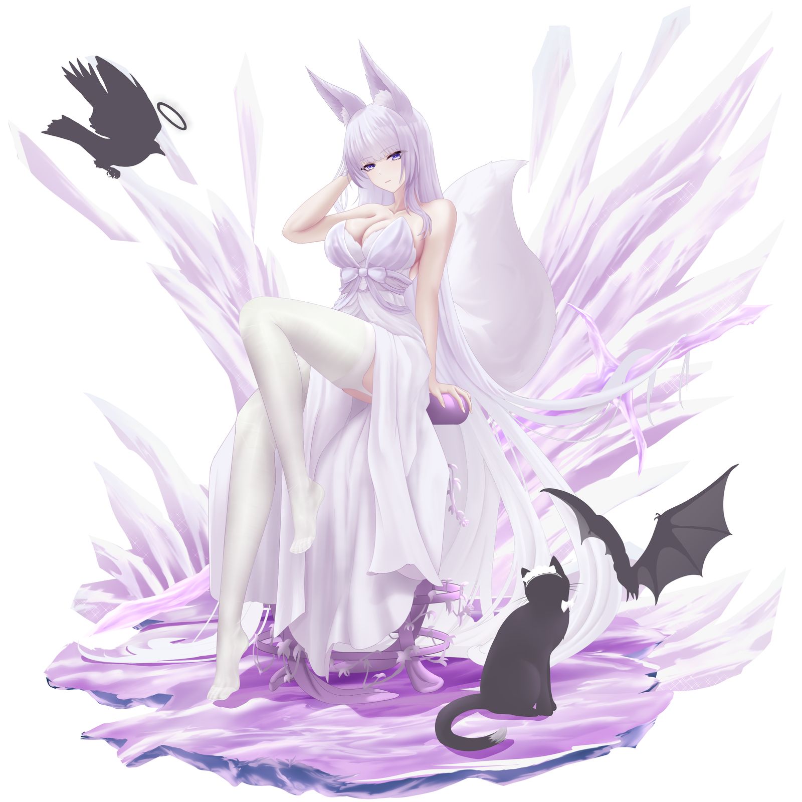 白毛狐狸精插画图片壁纸