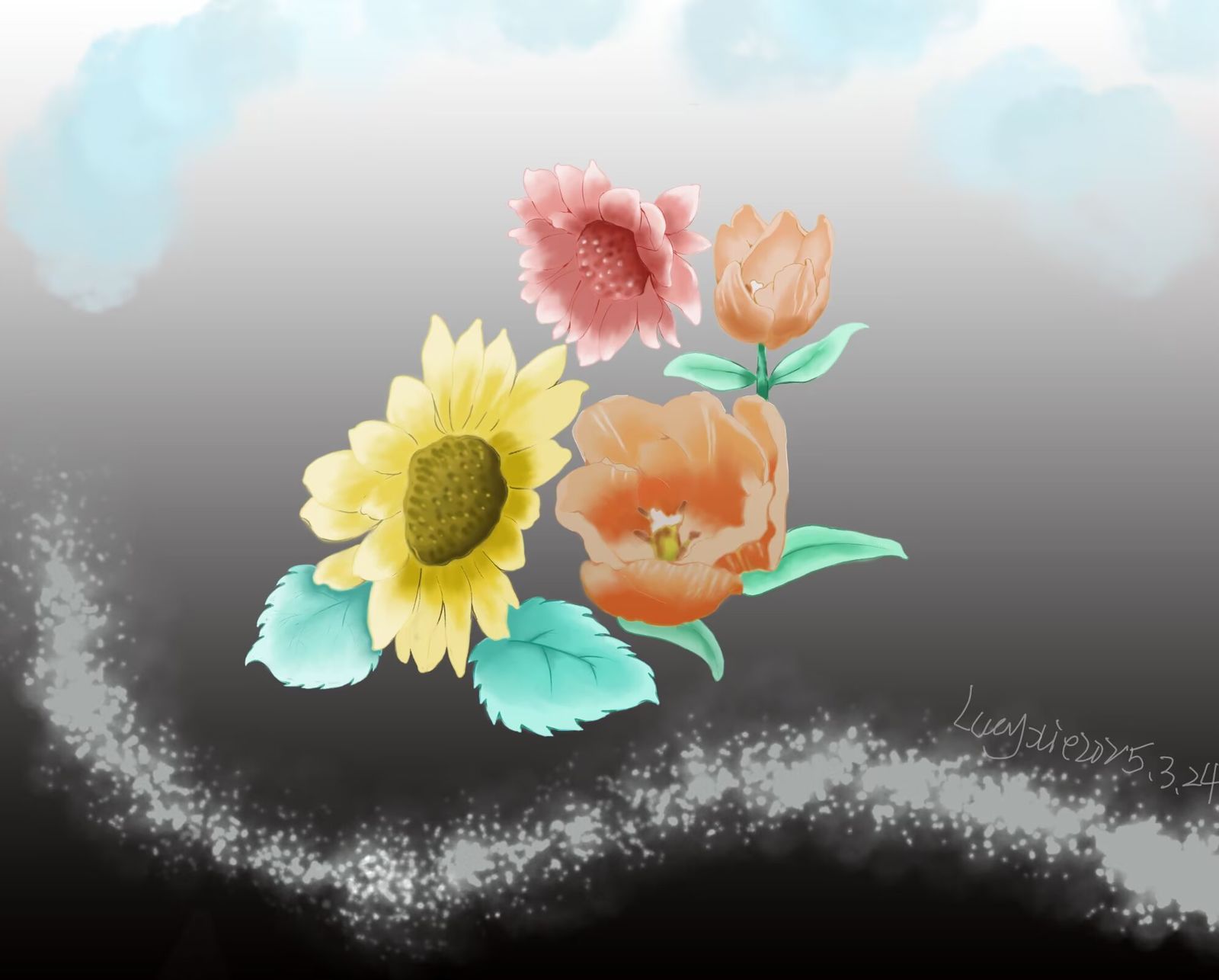 向日葵郁金香插画图片壁纸