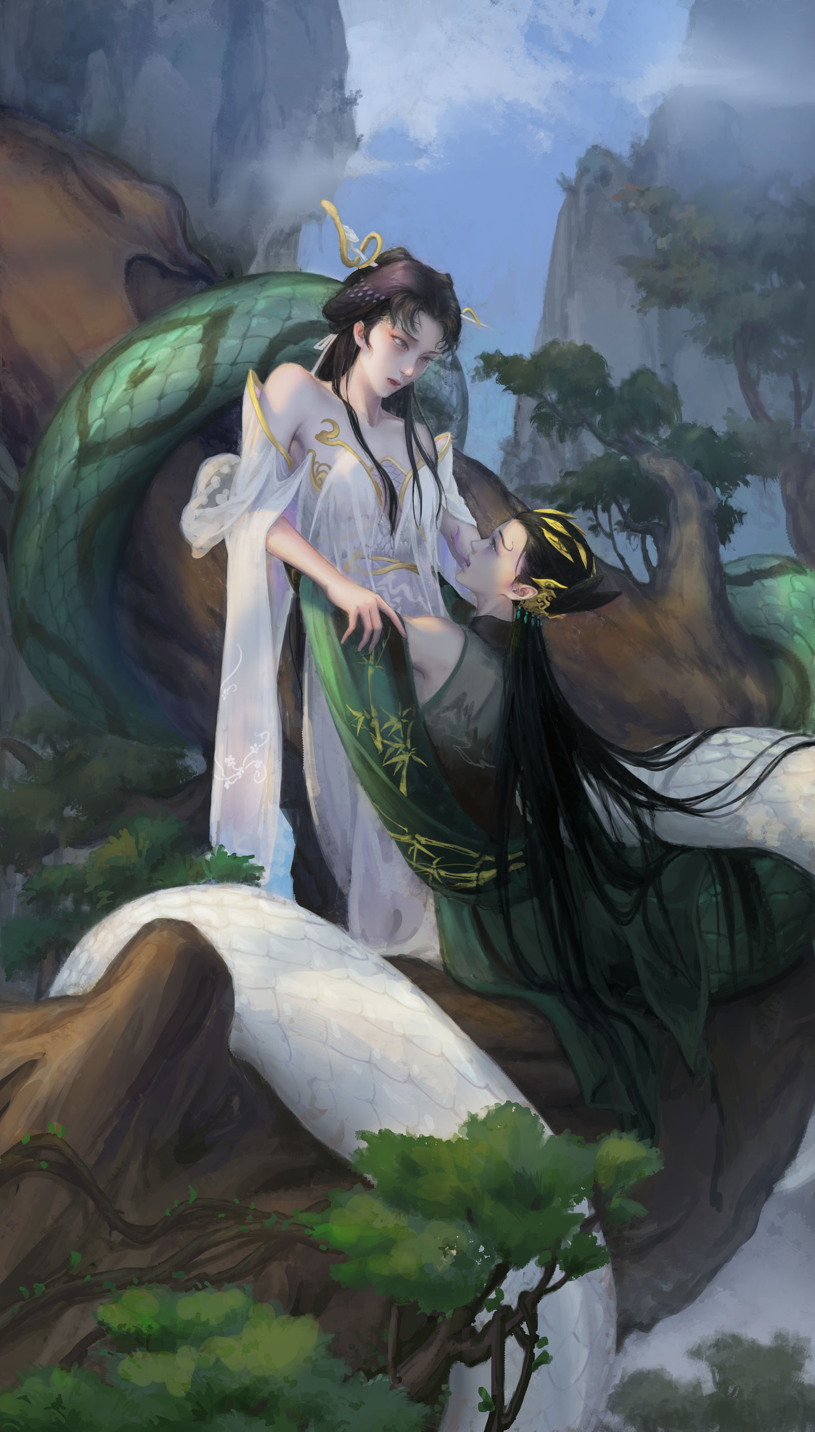 蛇年画个蛇图，青蛇白蛇插画图片壁纸