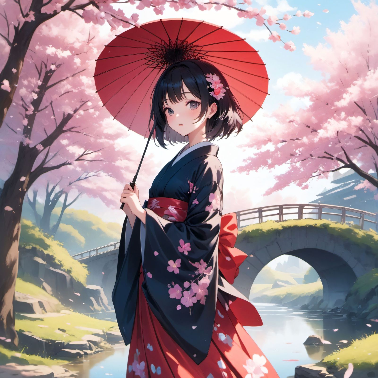 樱花树下插画图片壁纸