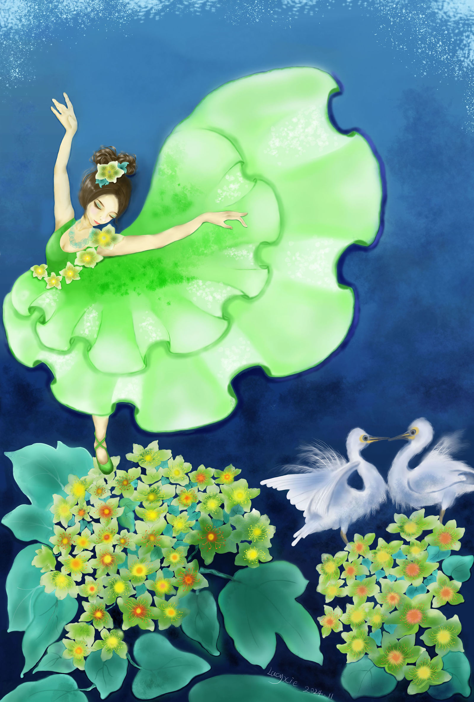 花上舞蹈-唯美插画花卉插画