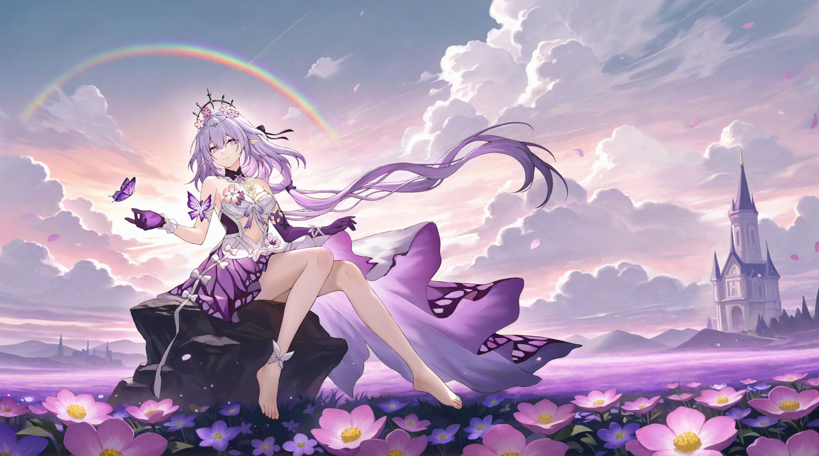 遐蝶的明媚花田插画图片壁纸