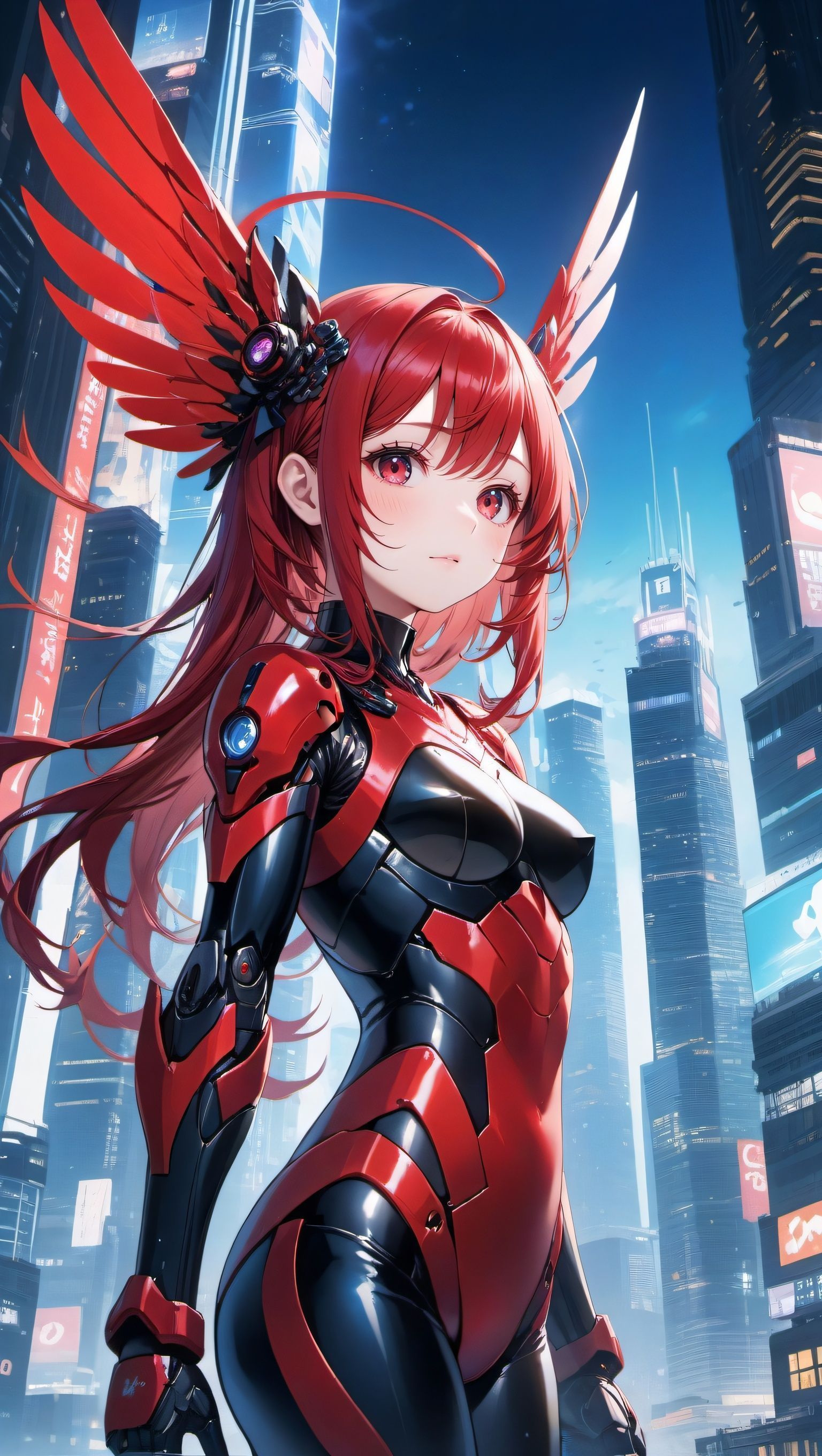高科技机甲的少女站在未来都市的高楼顶端头像同人高清图