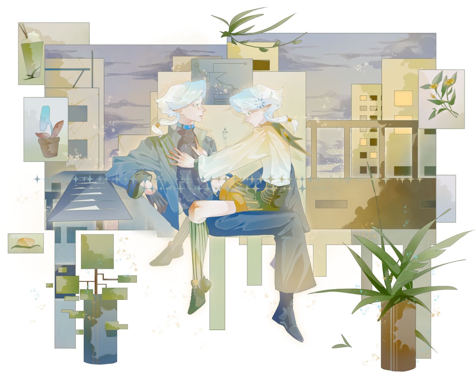 黑芝麻馅汤圆与青苹果插画图片壁纸