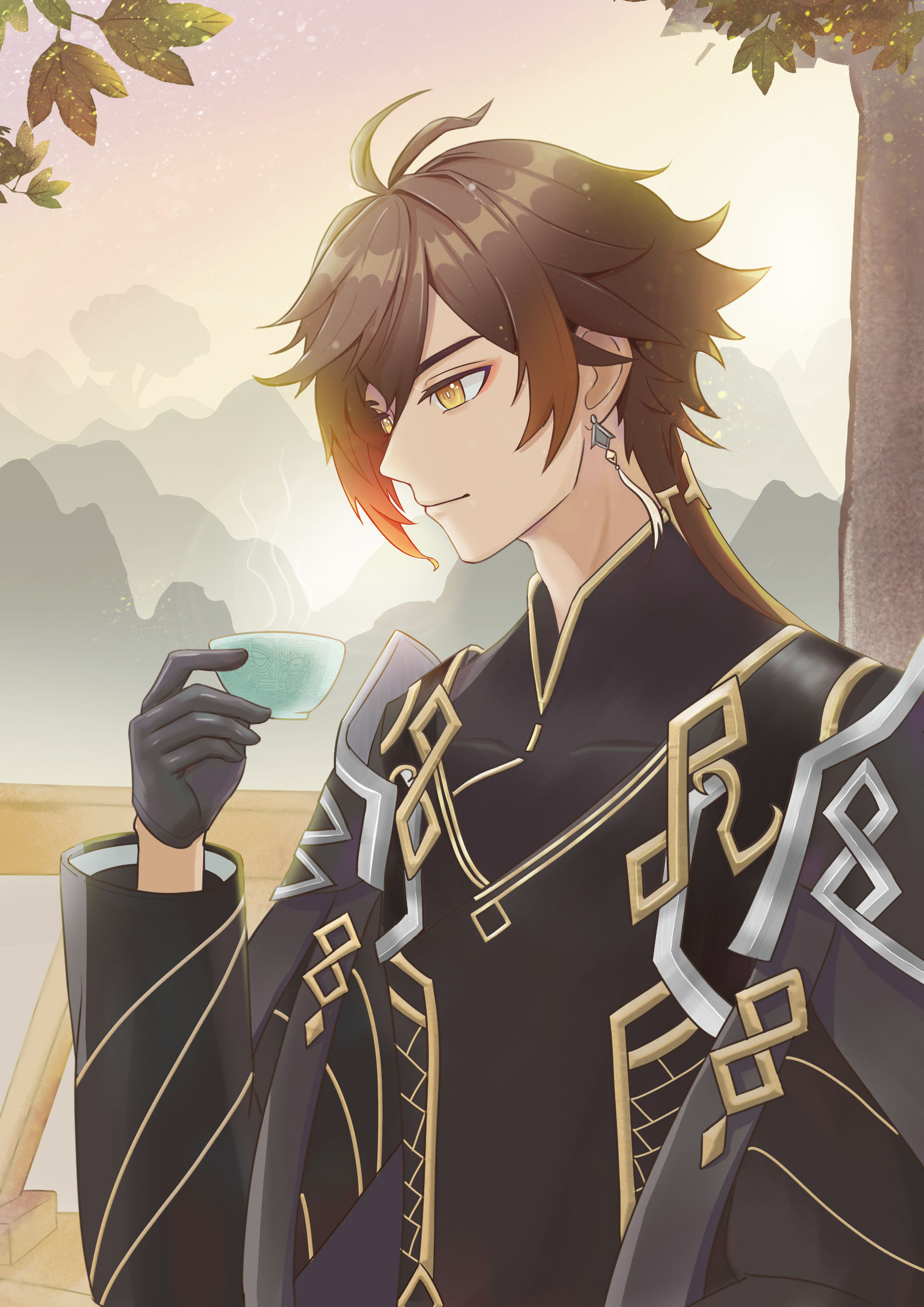 《原神》角色钟离二创，带背景插画