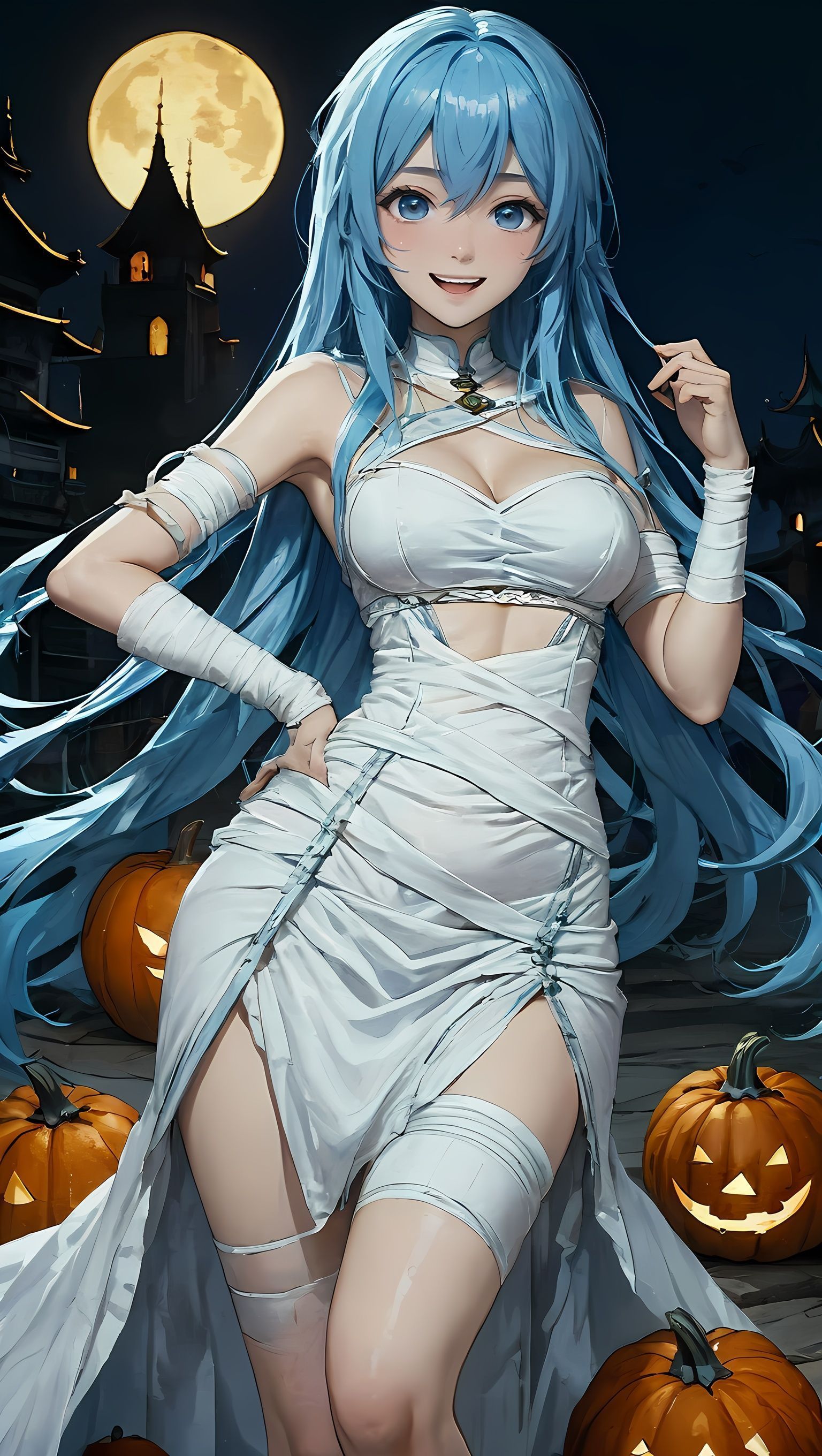 蓝发鬼小姐插画图片壁纸