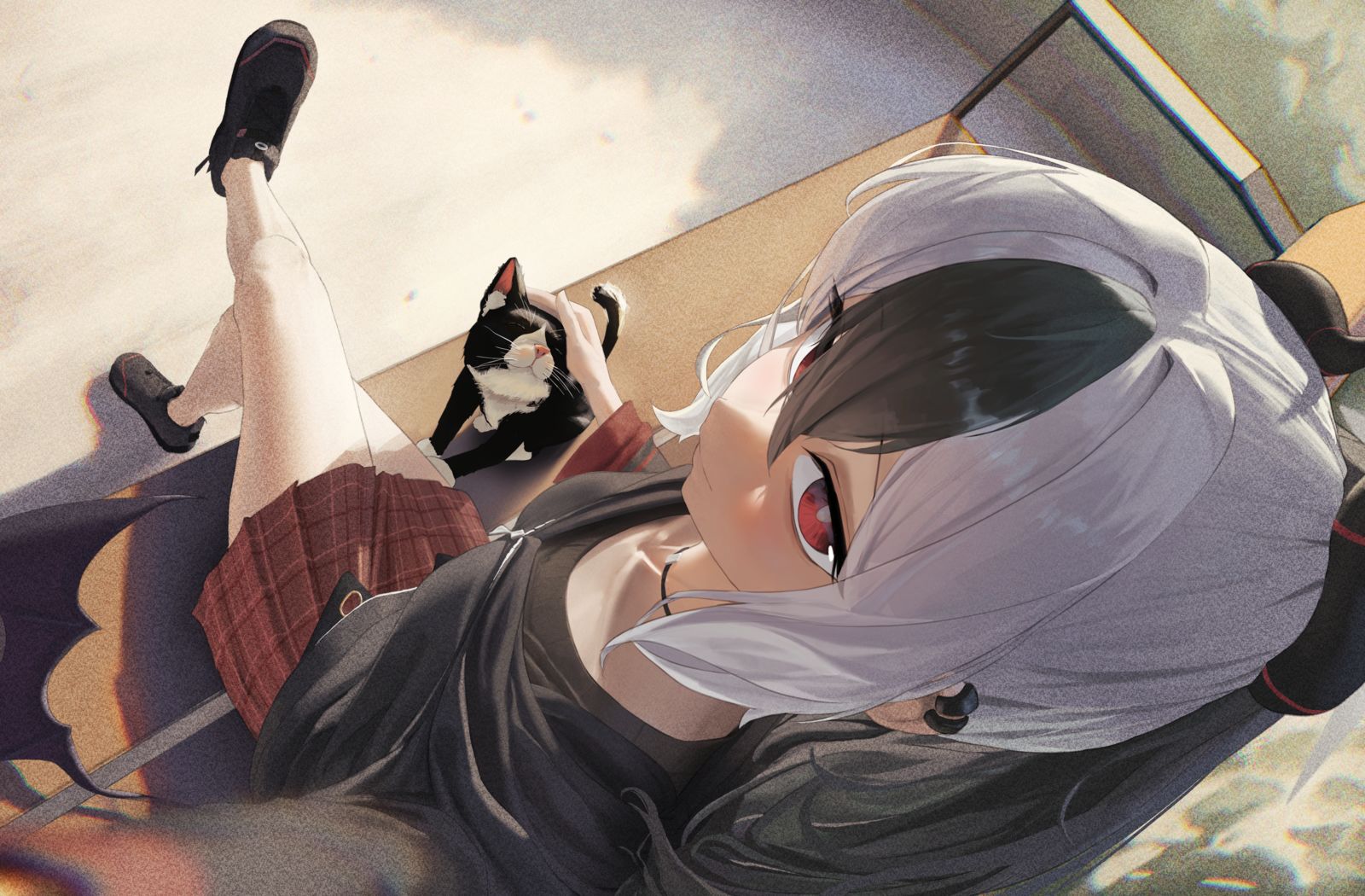 Selfie with a cat插画图片壁纸