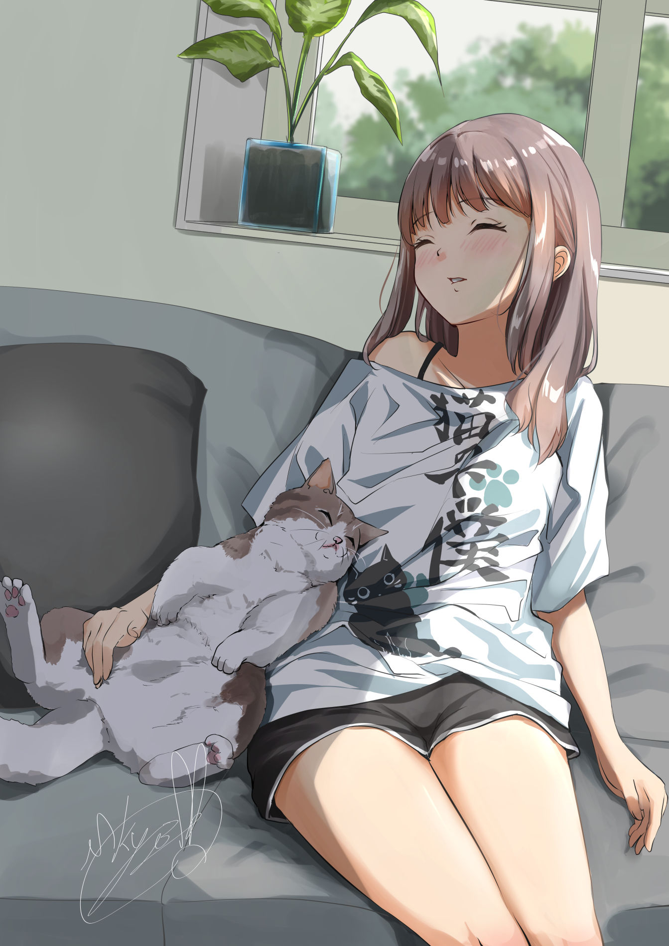 猫の下僕ちゃんとのひととき插画图片壁纸