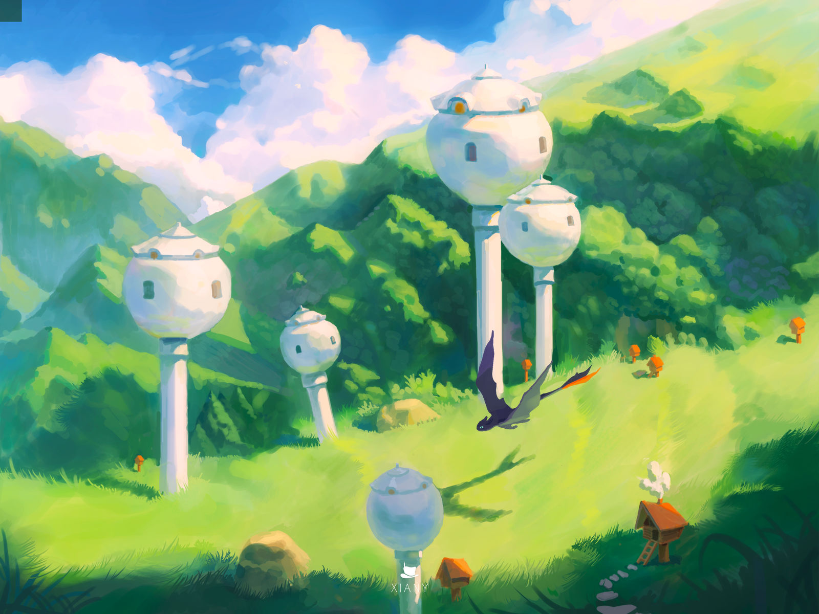 雨后无牙仔插画图片壁纸