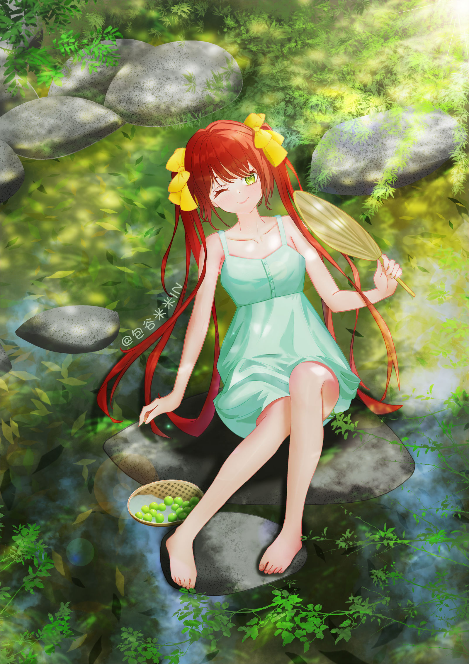 夏日溪边少女-少女画照片