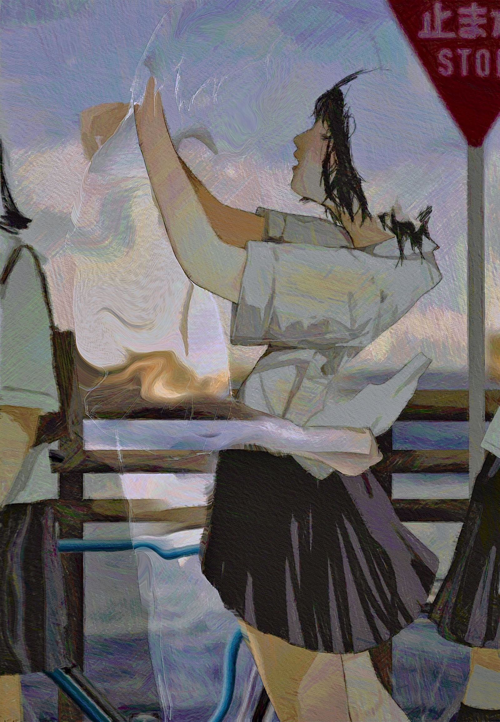 blue summer kiss插画图片壁纸
