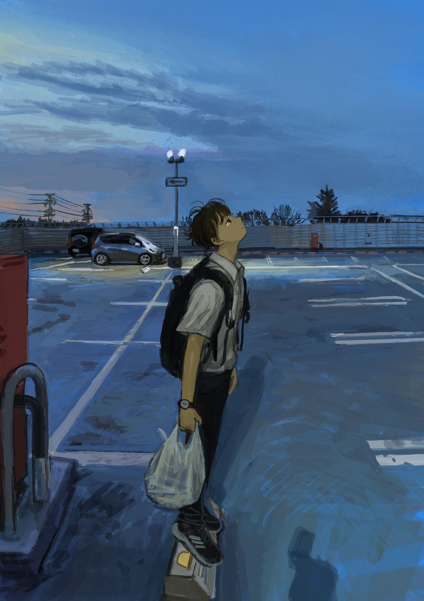 青い夕方插画图片壁纸