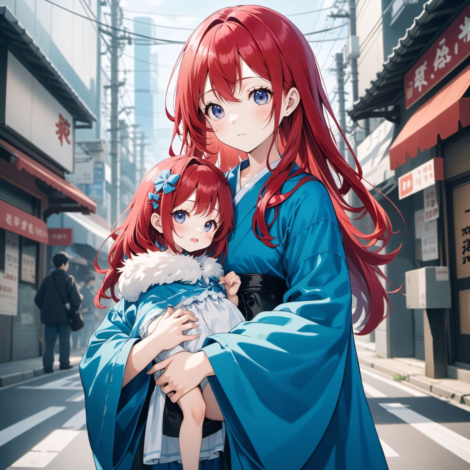 母子情亲-二次元大模型甜蜜温馨的母子俩快乐的一起游戏嬉戏