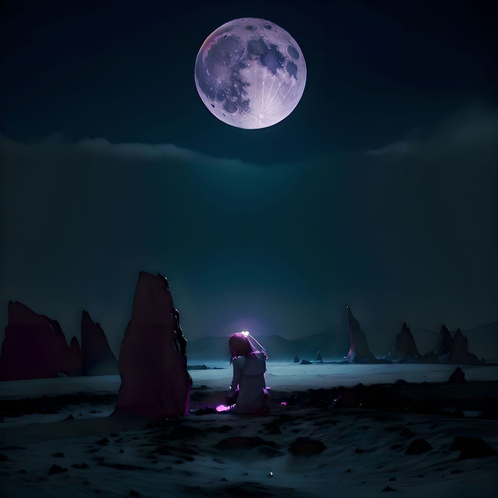 月光下的少女插画图片壁纸
