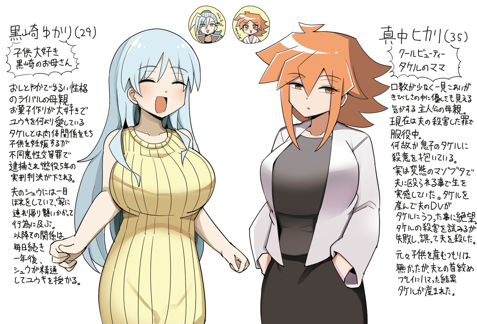 ホビーアニメのライバルの母と主人公の母のプロフィール插画图片壁纸