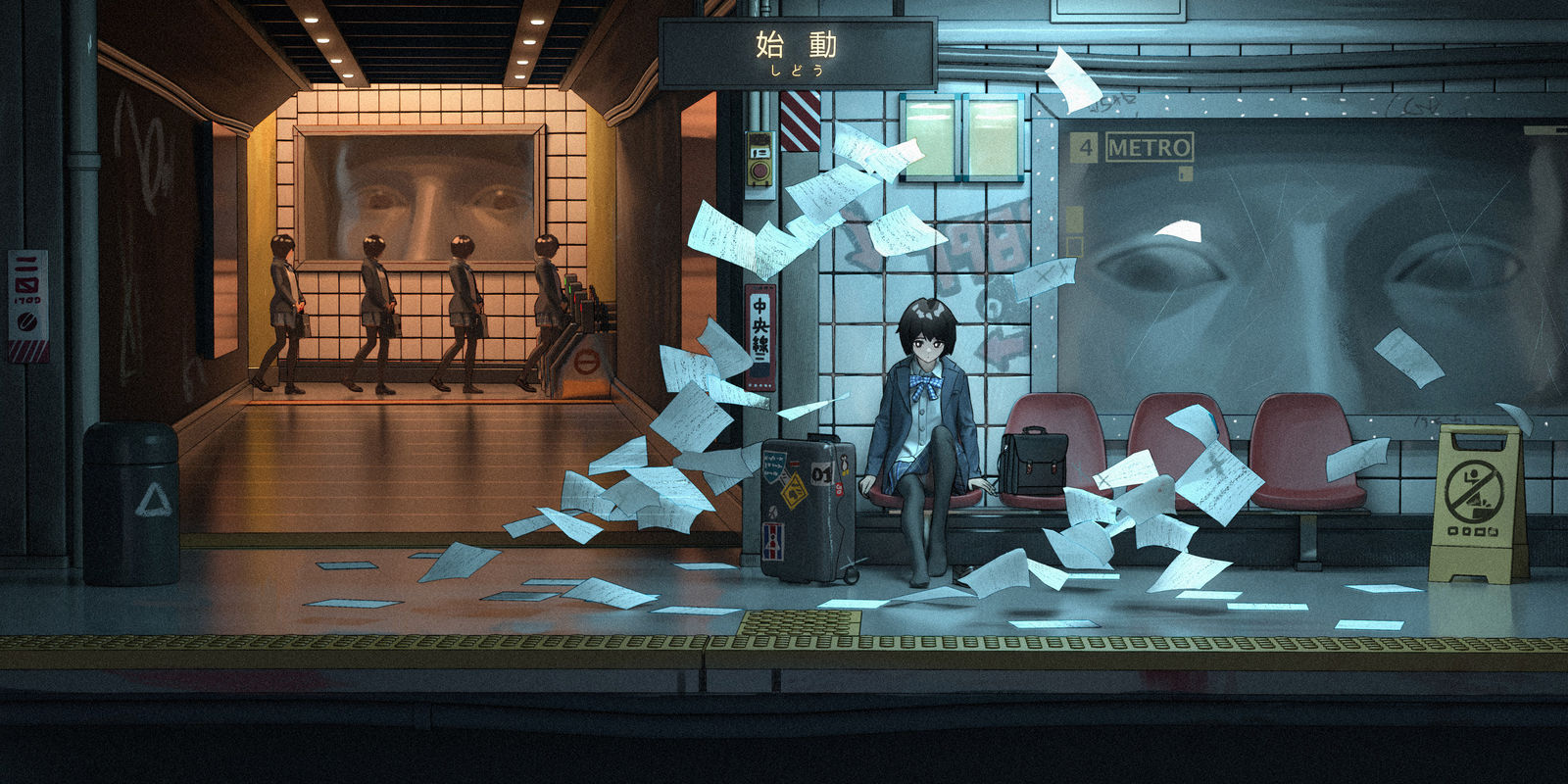 200831 女子高生と駅插画图片壁纸