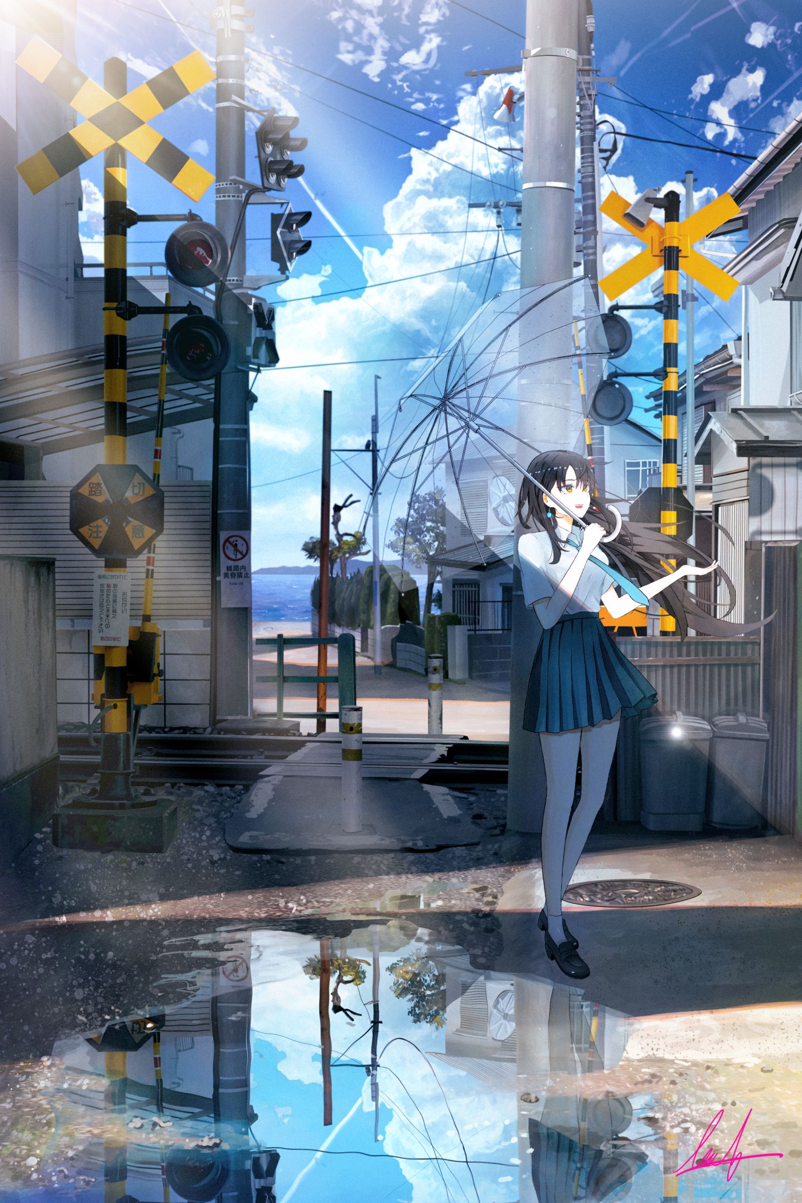 踏切にて、雨との別れ