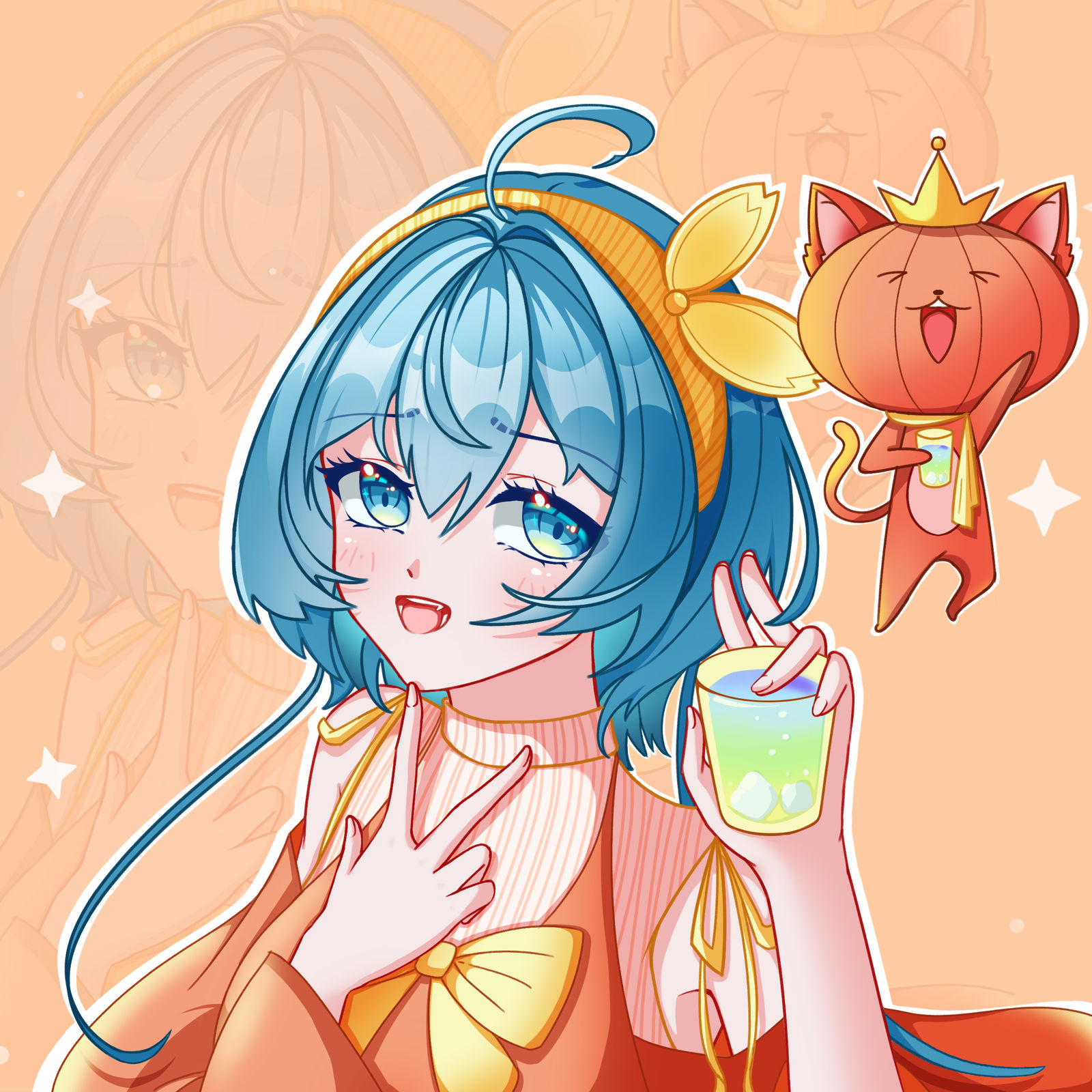 少女冰饮和萌宠头像同人高清图