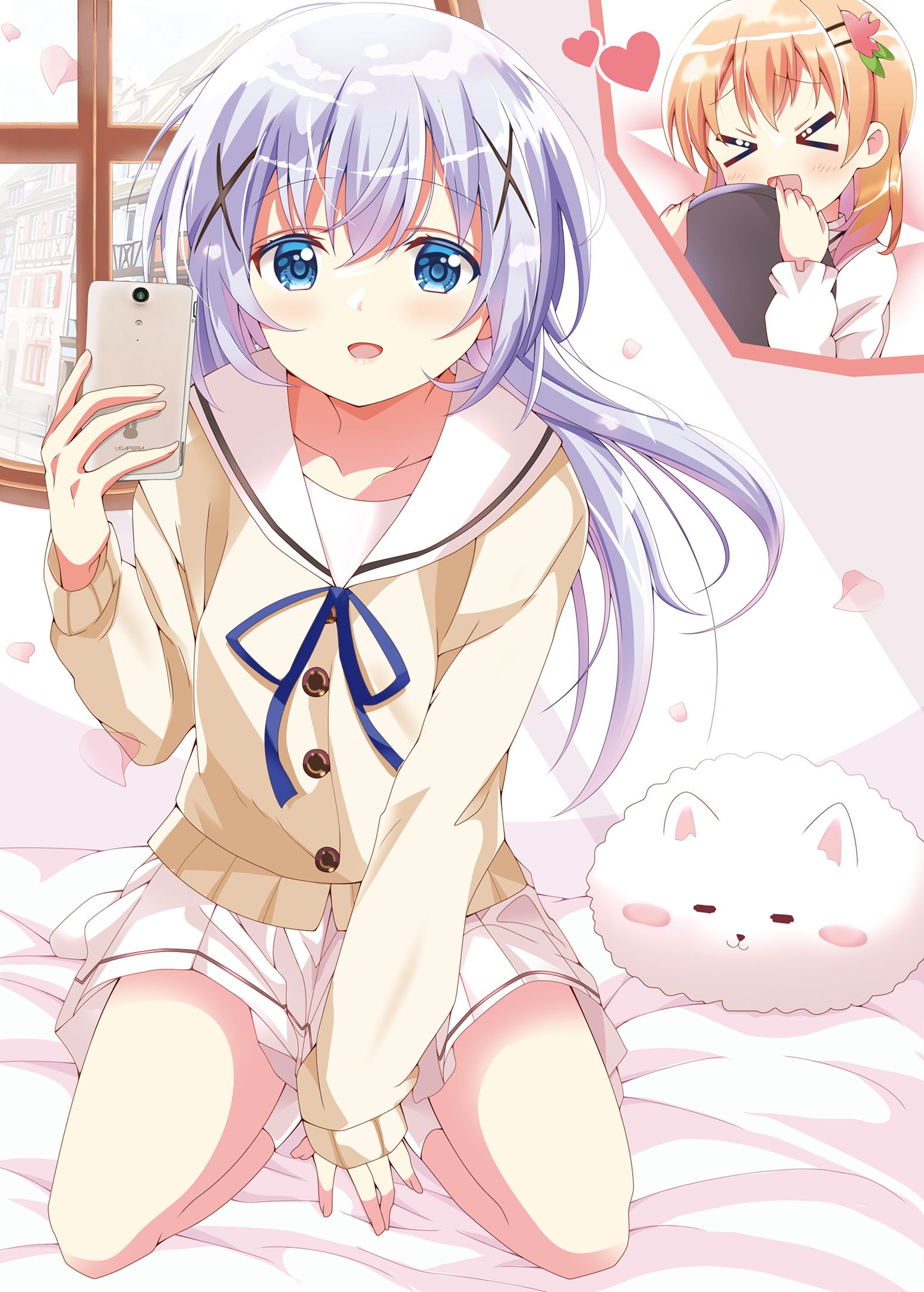 文明の利器でセルフィーを送信するチノちゃん