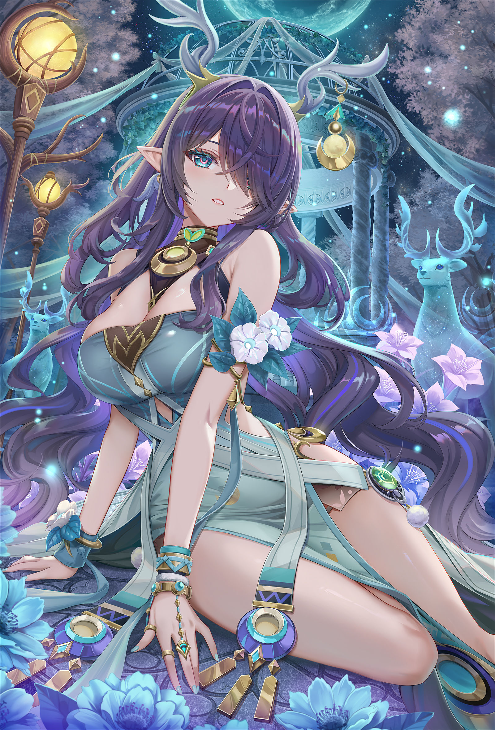 月光浴插画图片壁纸