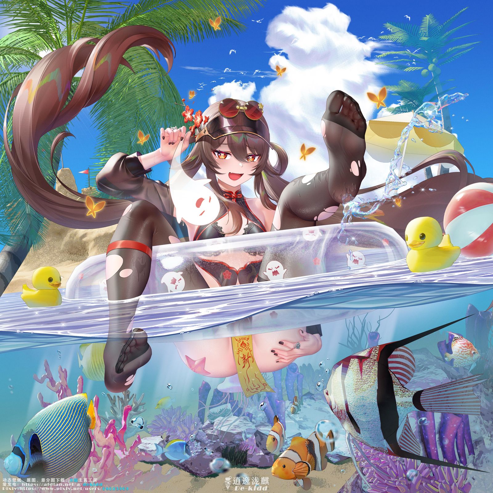 【原神】胡桃-泳圈套桃壁纸【夏沐泳装】系列头像同人高清图