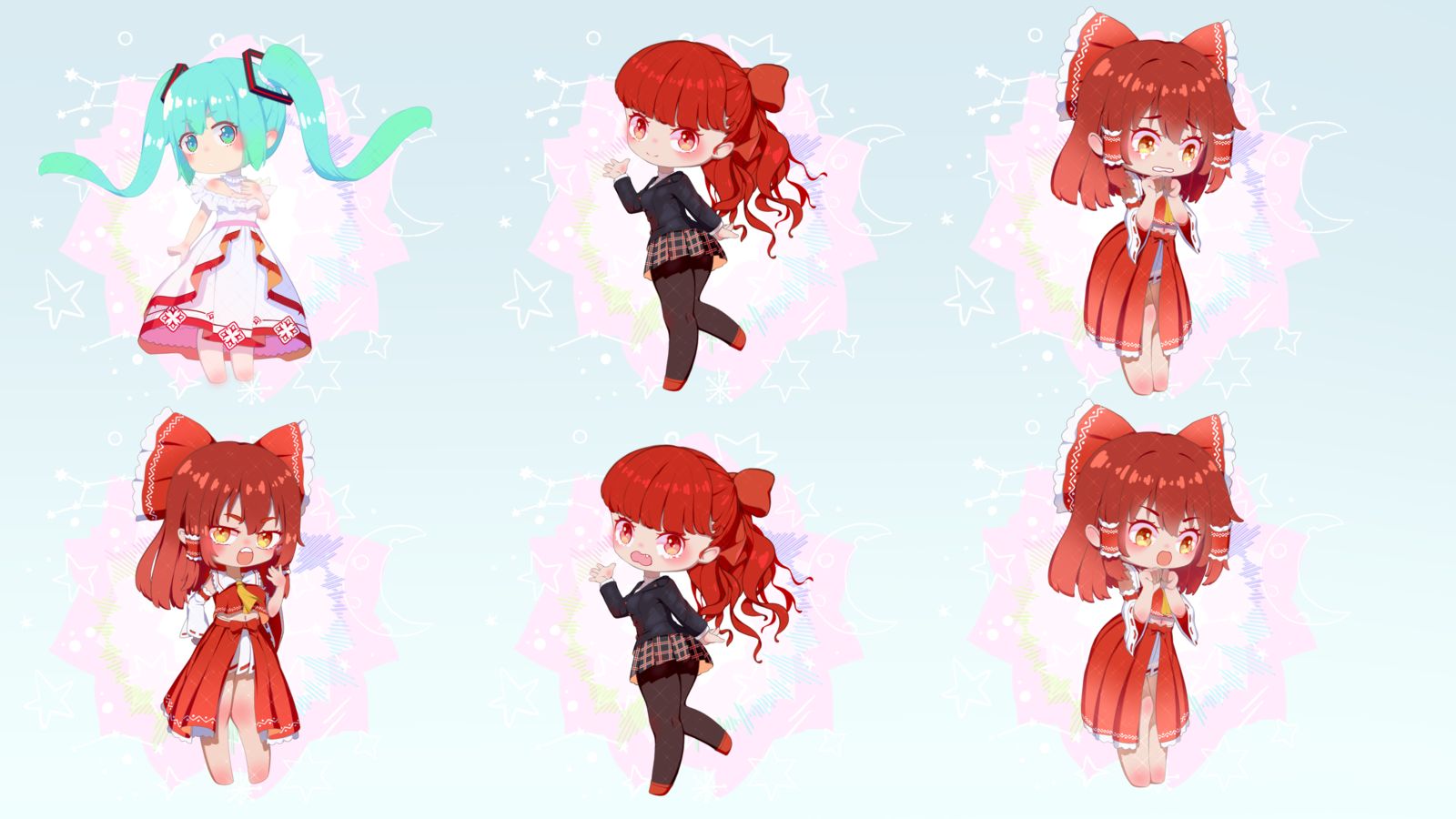 画了三个小东西-博丽灵梦初音未来