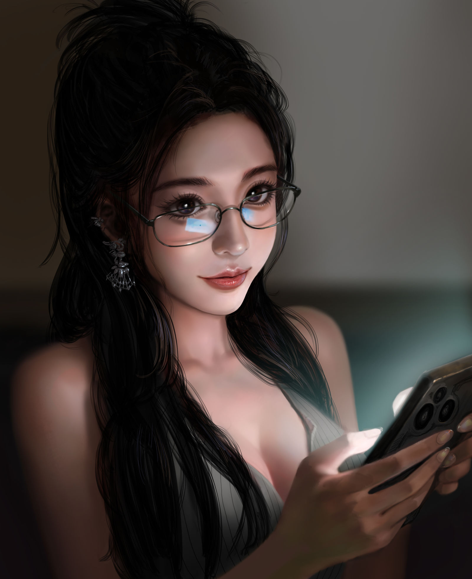 看手机的眼镜美女头像同人高清图