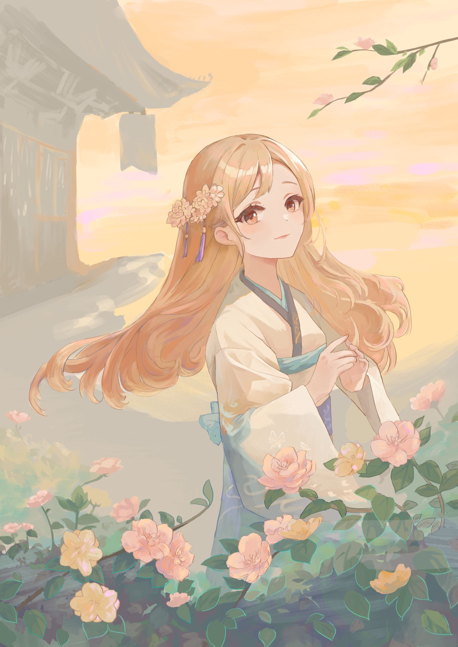 女孩与花枝头像同人高清图