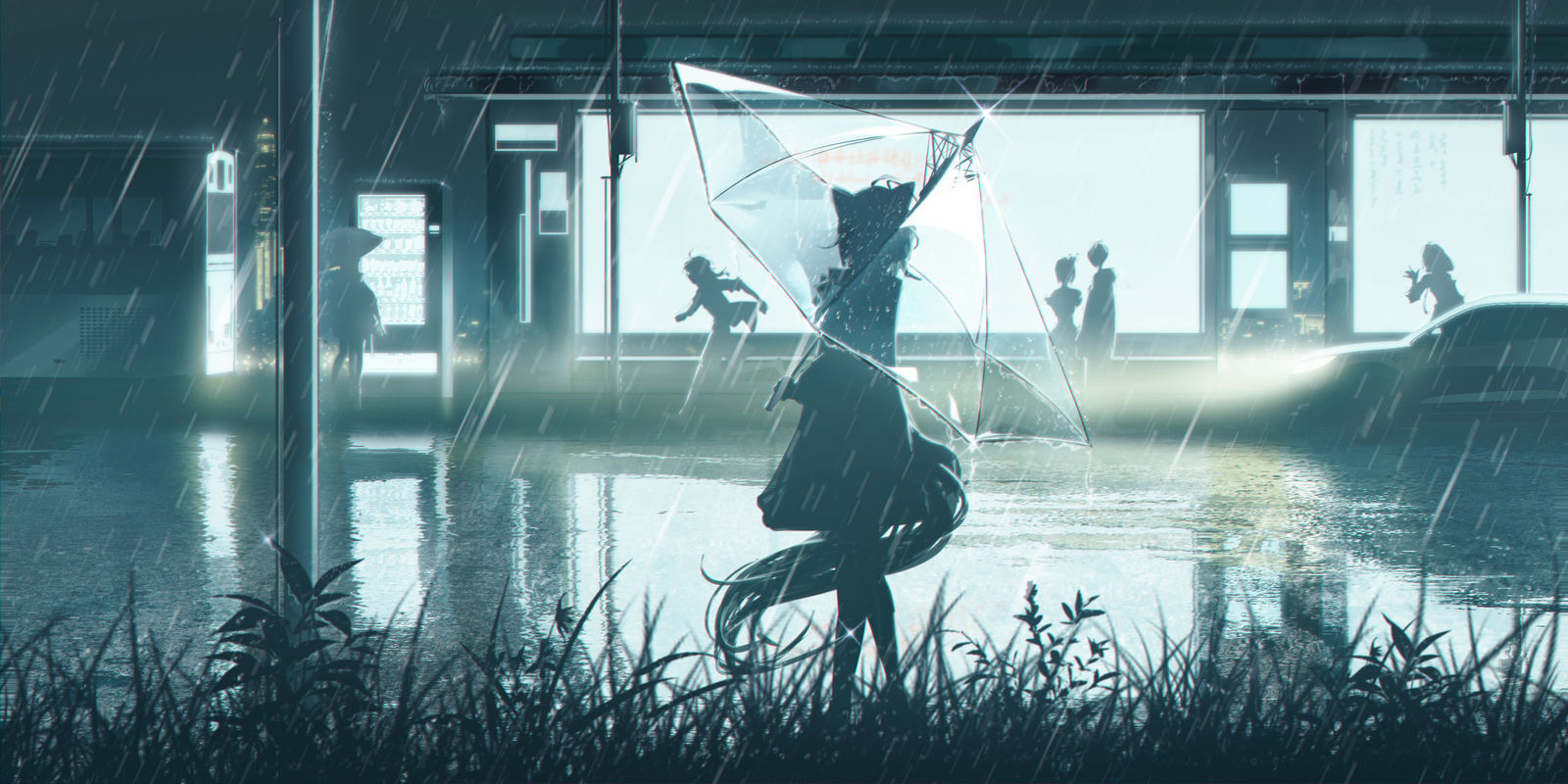 夜雨插画图片壁纸