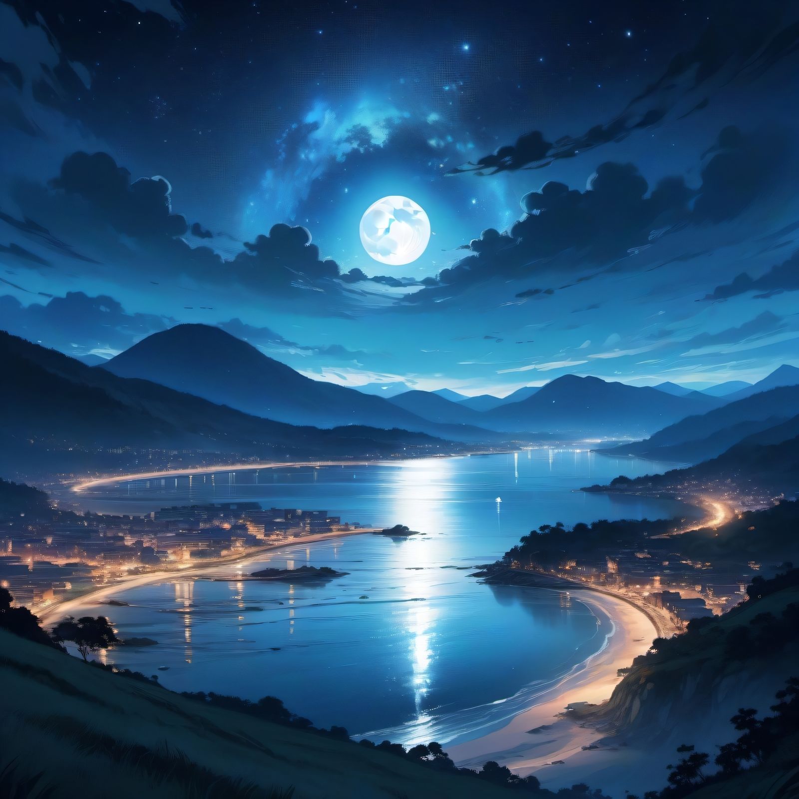 美好的午夜插画图片壁纸