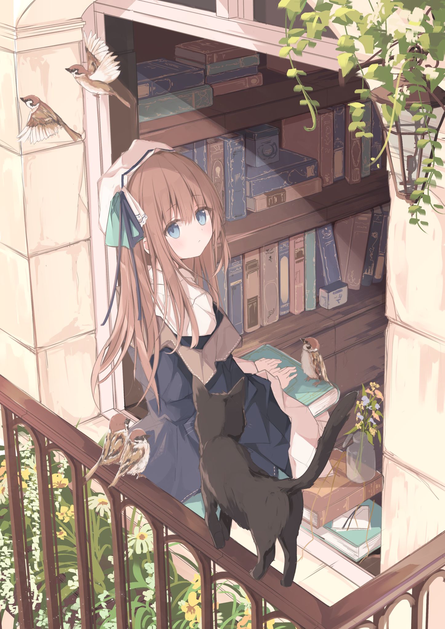 本と女の子-原创猫