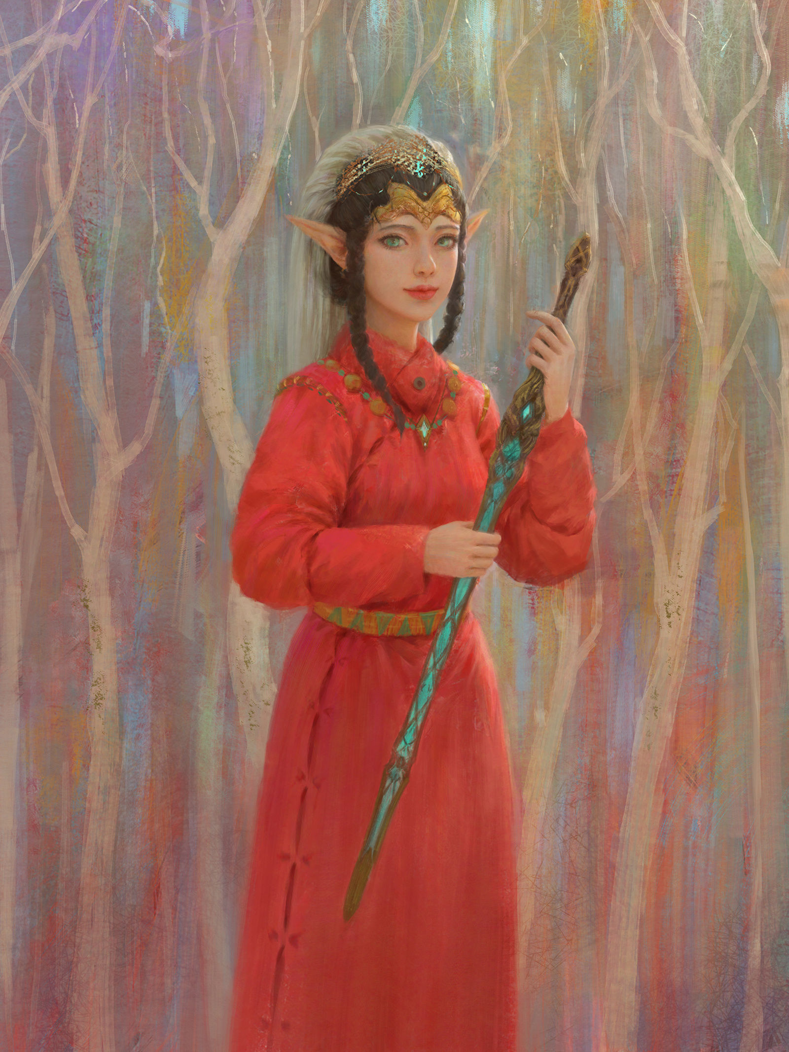 红红的精灵插画图片壁纸