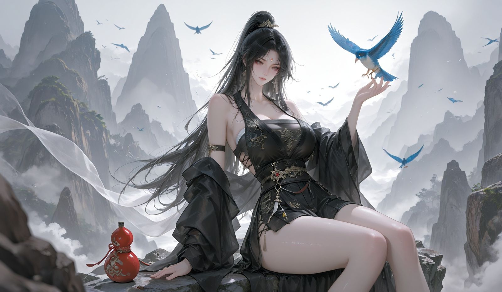 云崖墨袖伴青禽-AI头像同人高清图