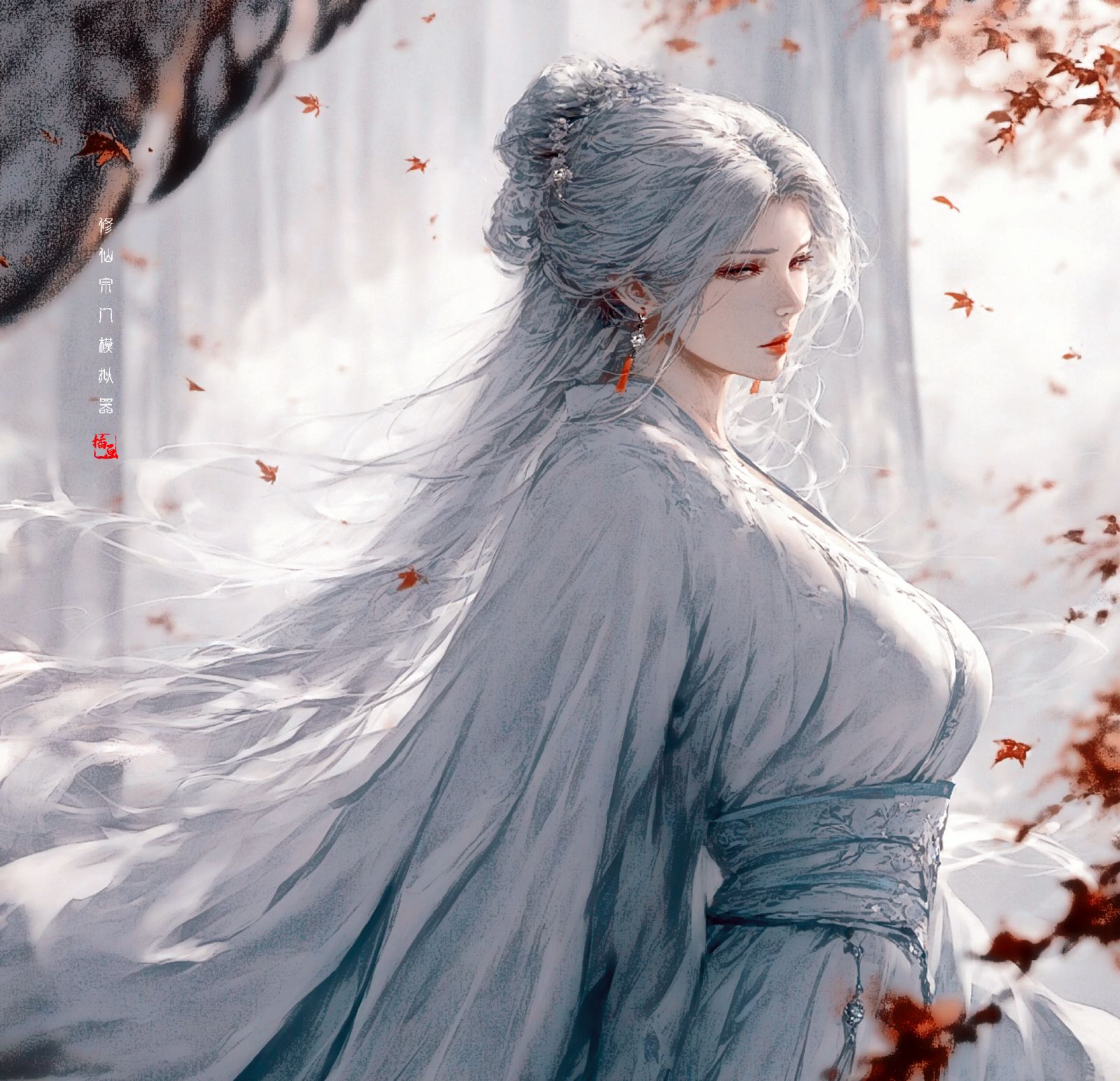 黛眉似远黛山峦轻蹙，陌眸凝幽似在思忖，不知仙子心绪何往？插画图片壁纸