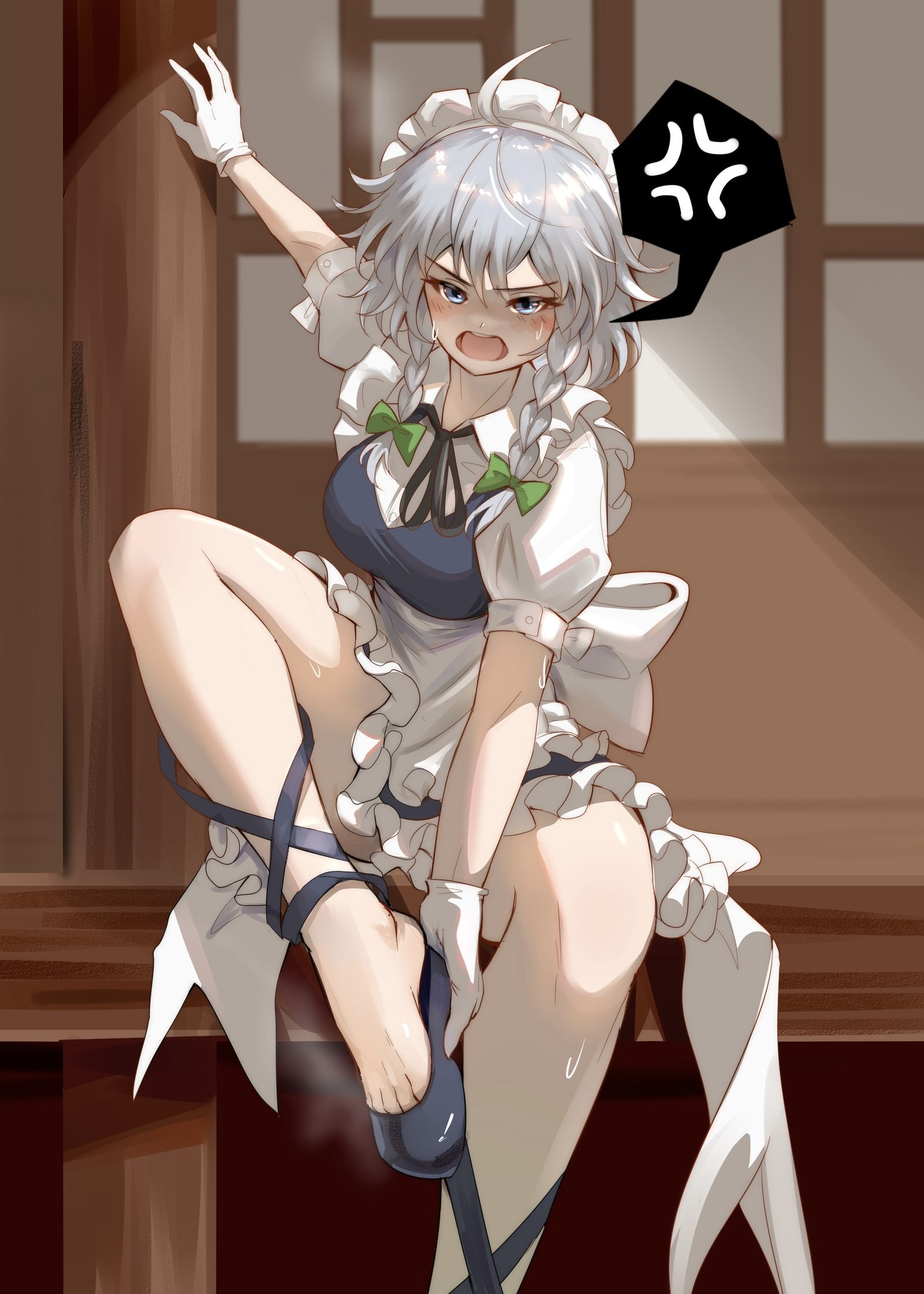 Sakuya takes off her shoe
