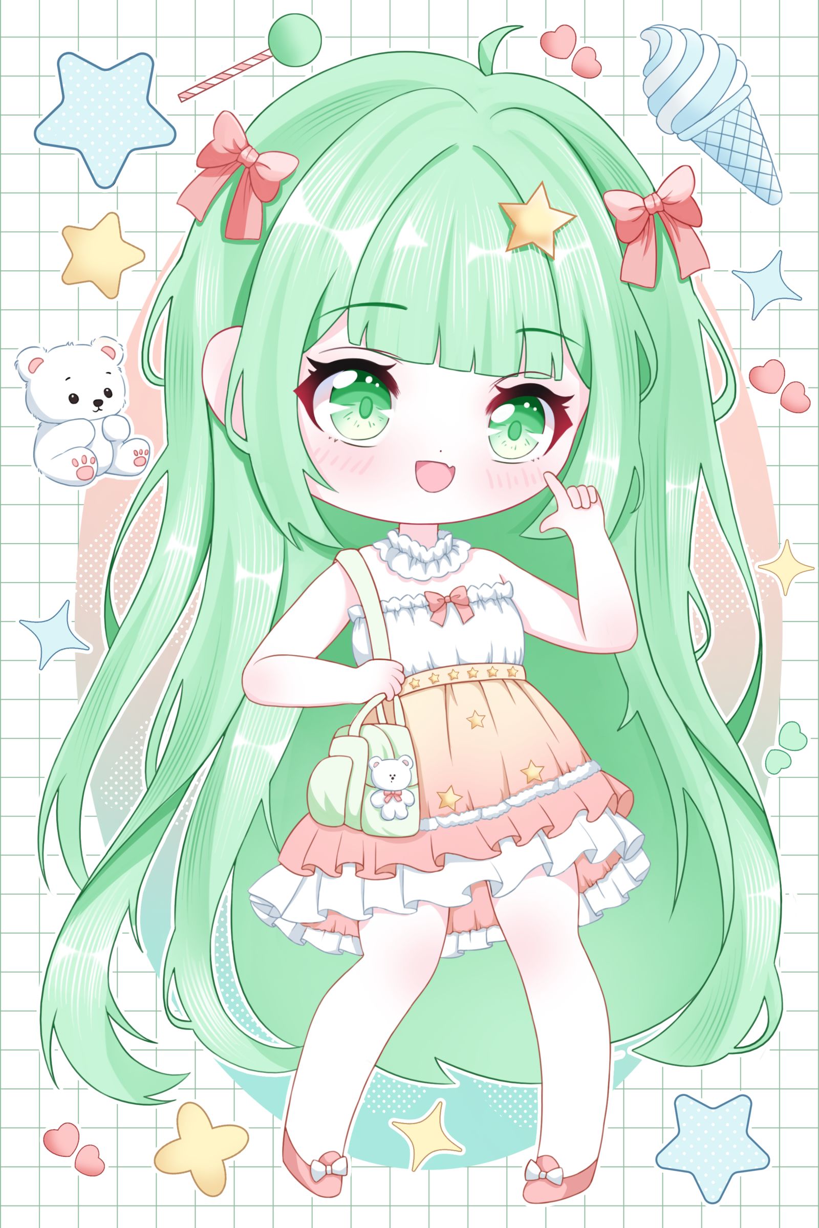 可爱的绿色q版女孩头像同人高清图