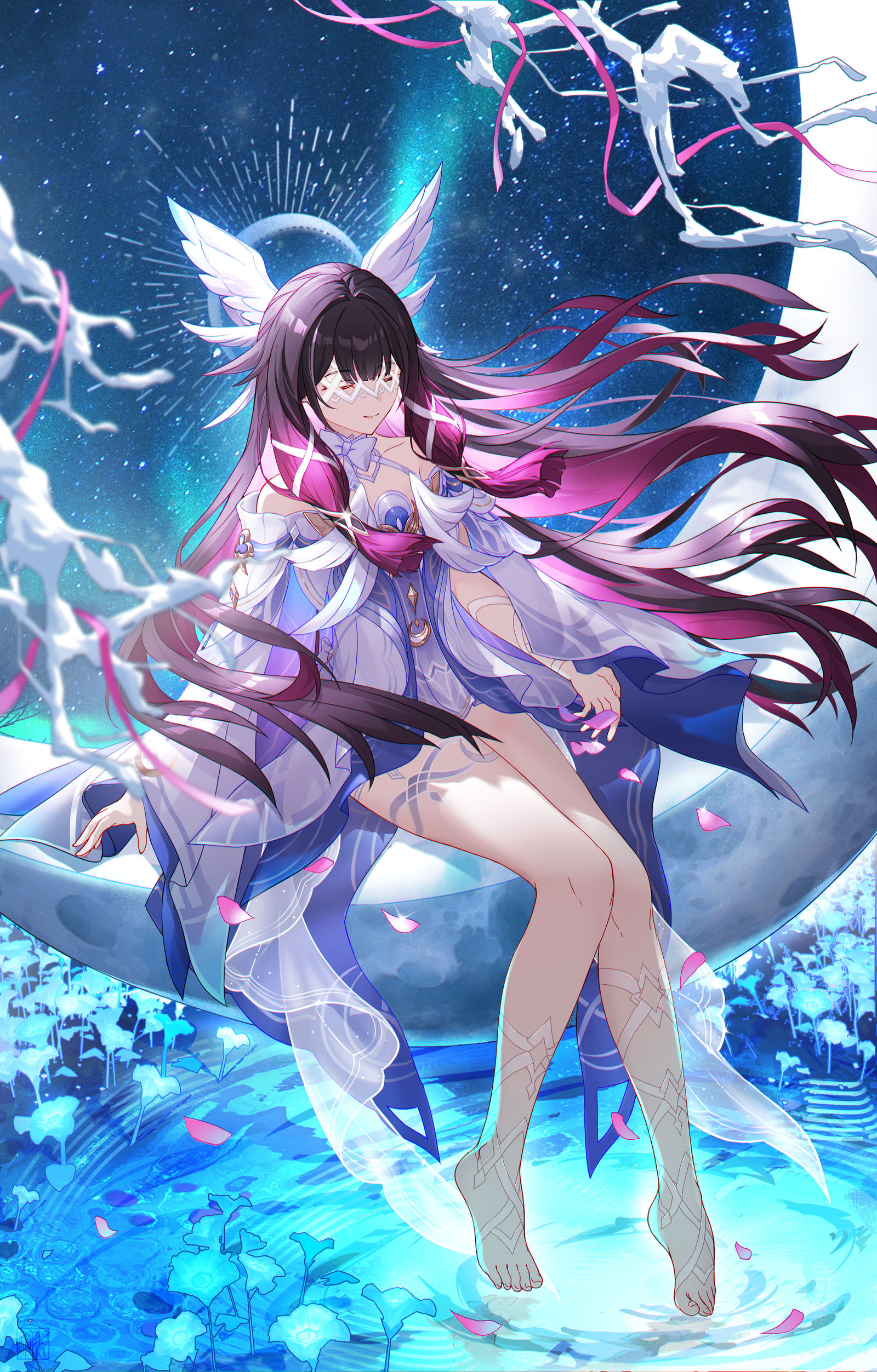 月光下的「少女」插画图片壁纸