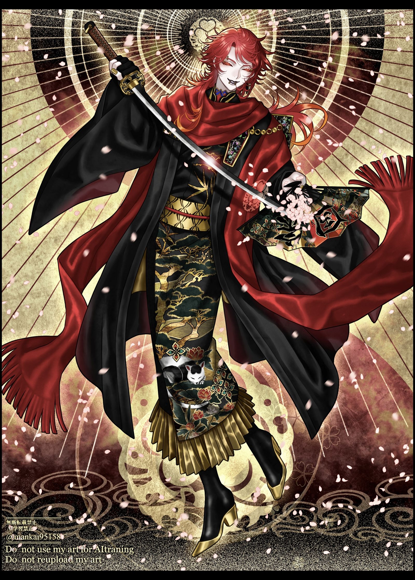 扇から抜刀する三郎国宗插画图片壁纸