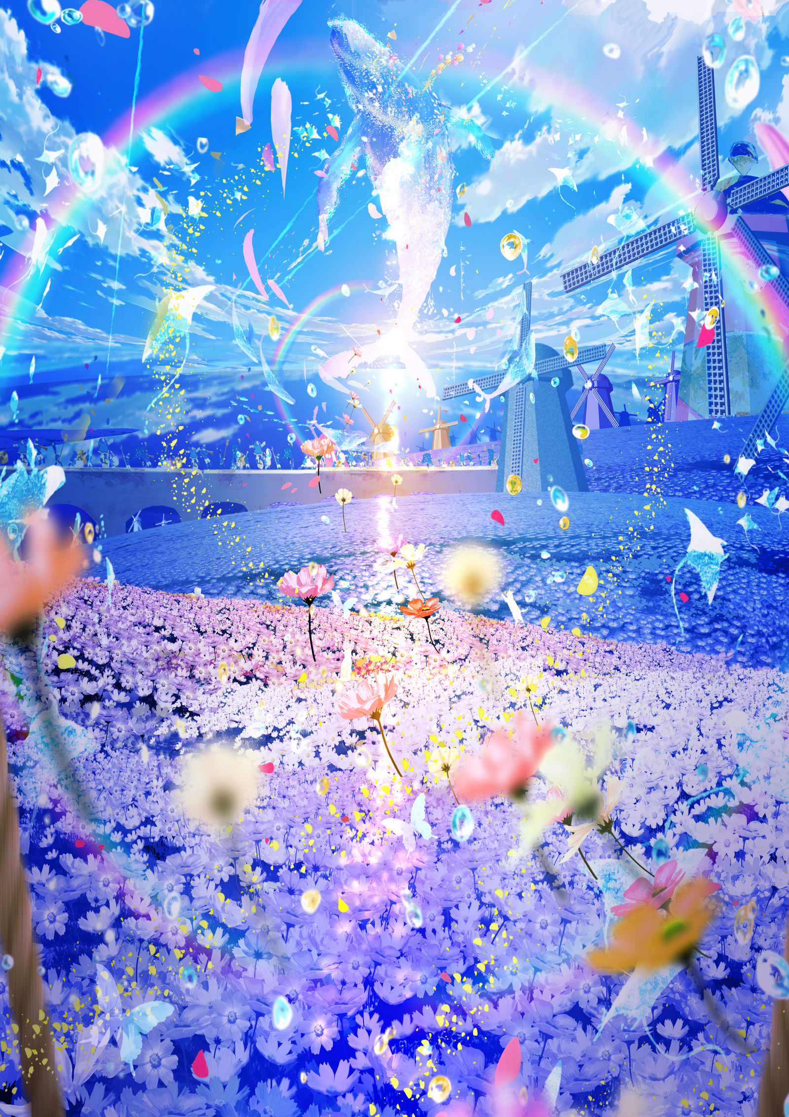 コスモスの丘-光舞い上がる-插画图片壁纸