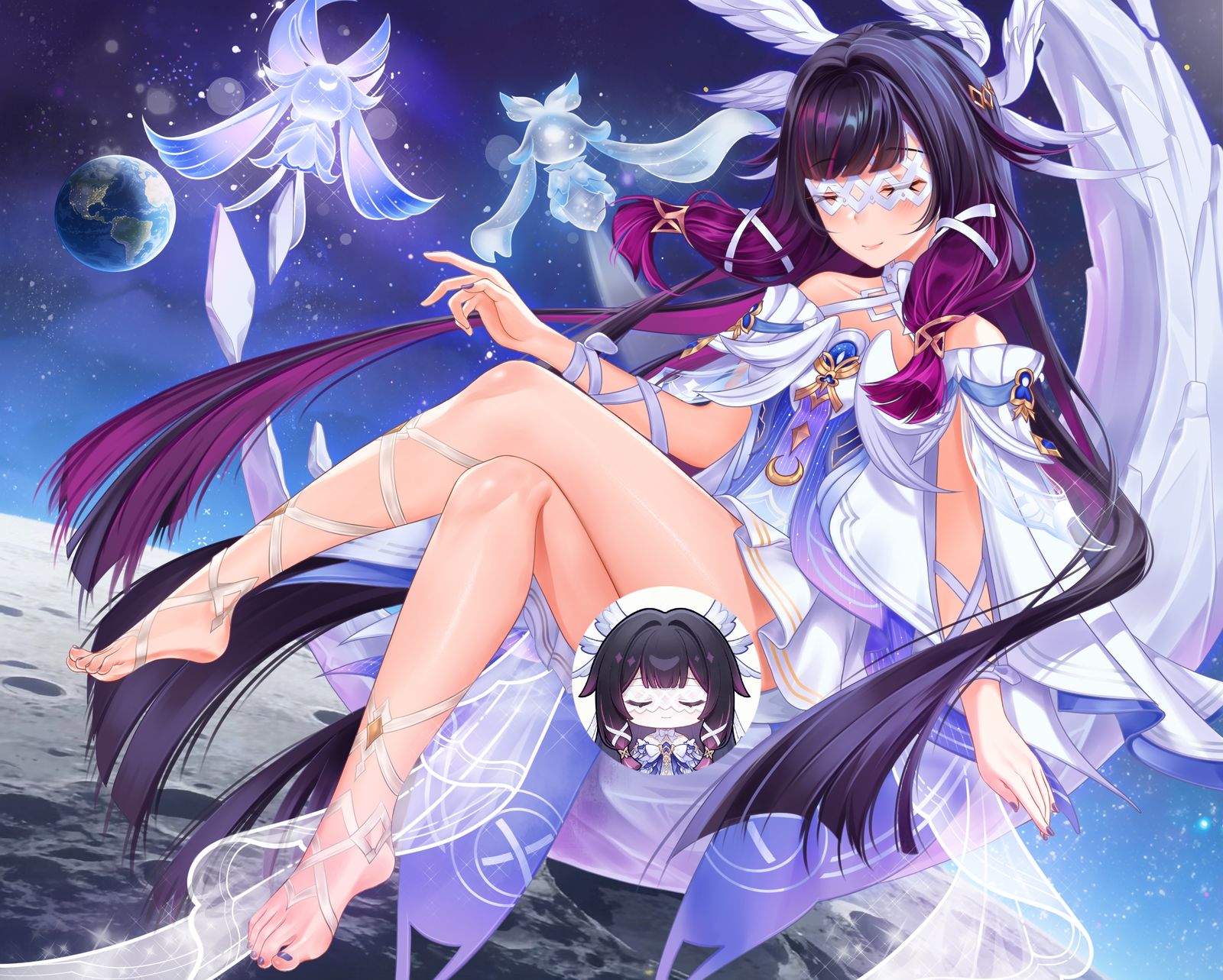 月球上出现的神秘少女插画图片壁纸