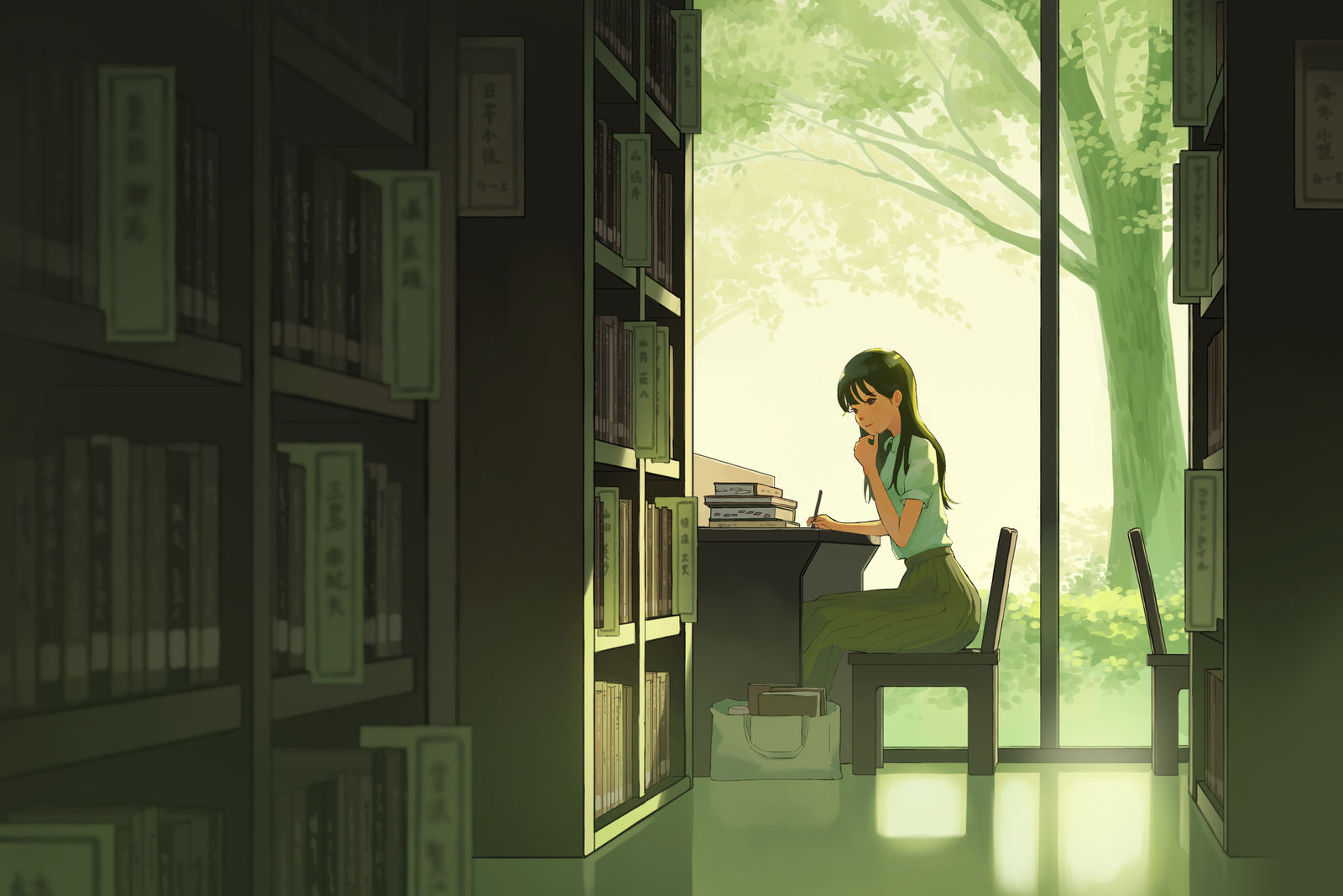 森の音、紙の匂い插画图片壁纸