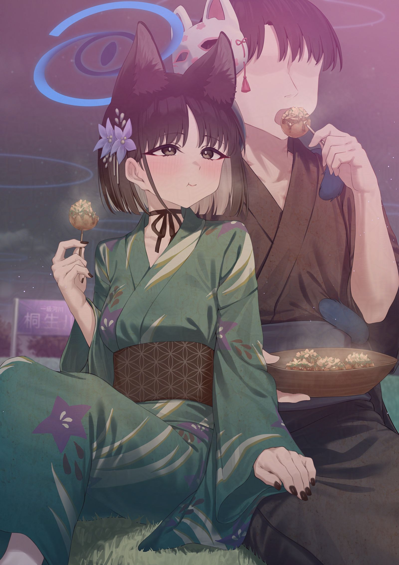 キキョウとデートシリーズその19：たこ焼き插画图片壁纸