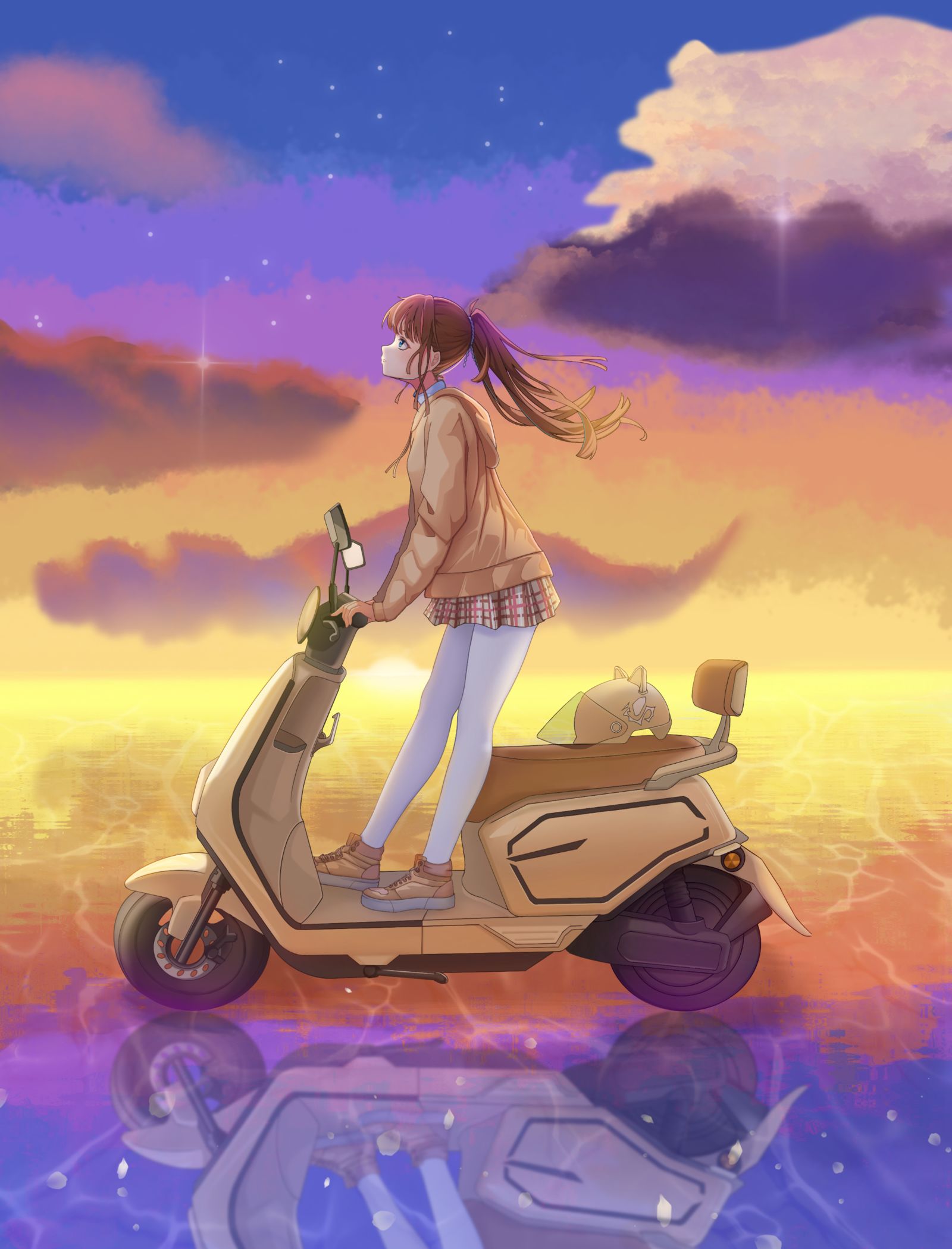 骑行的少女插画图片壁纸