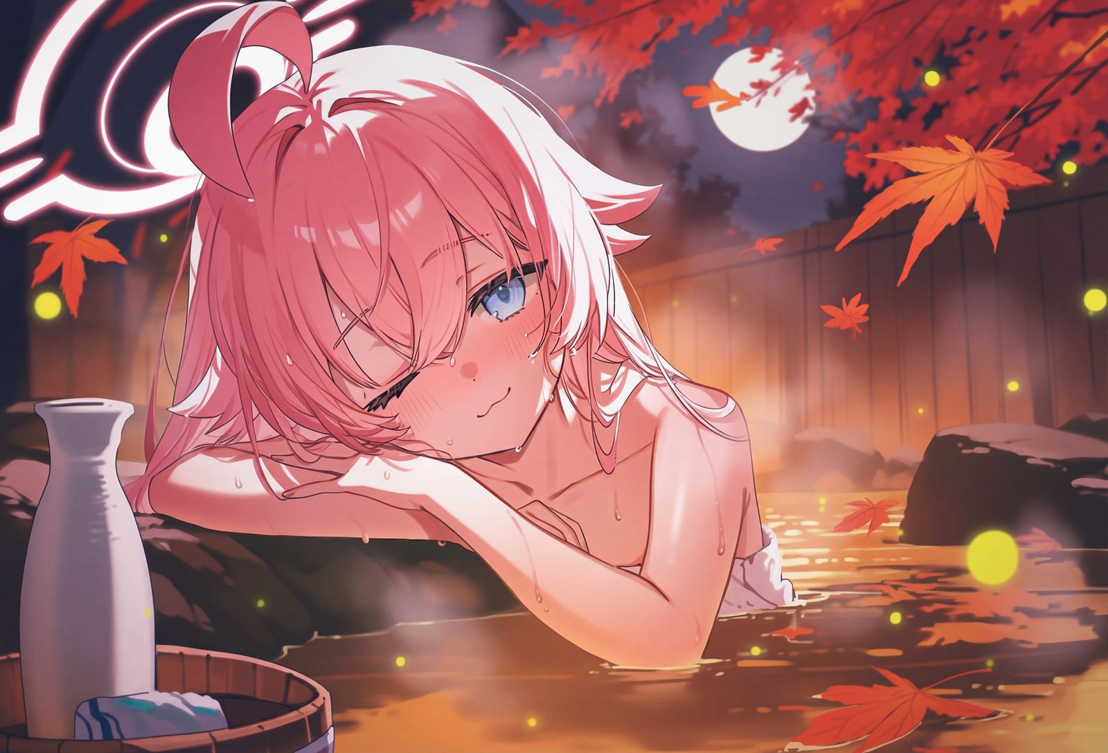 温泉と紅葉狩-AIイラスト女孩子