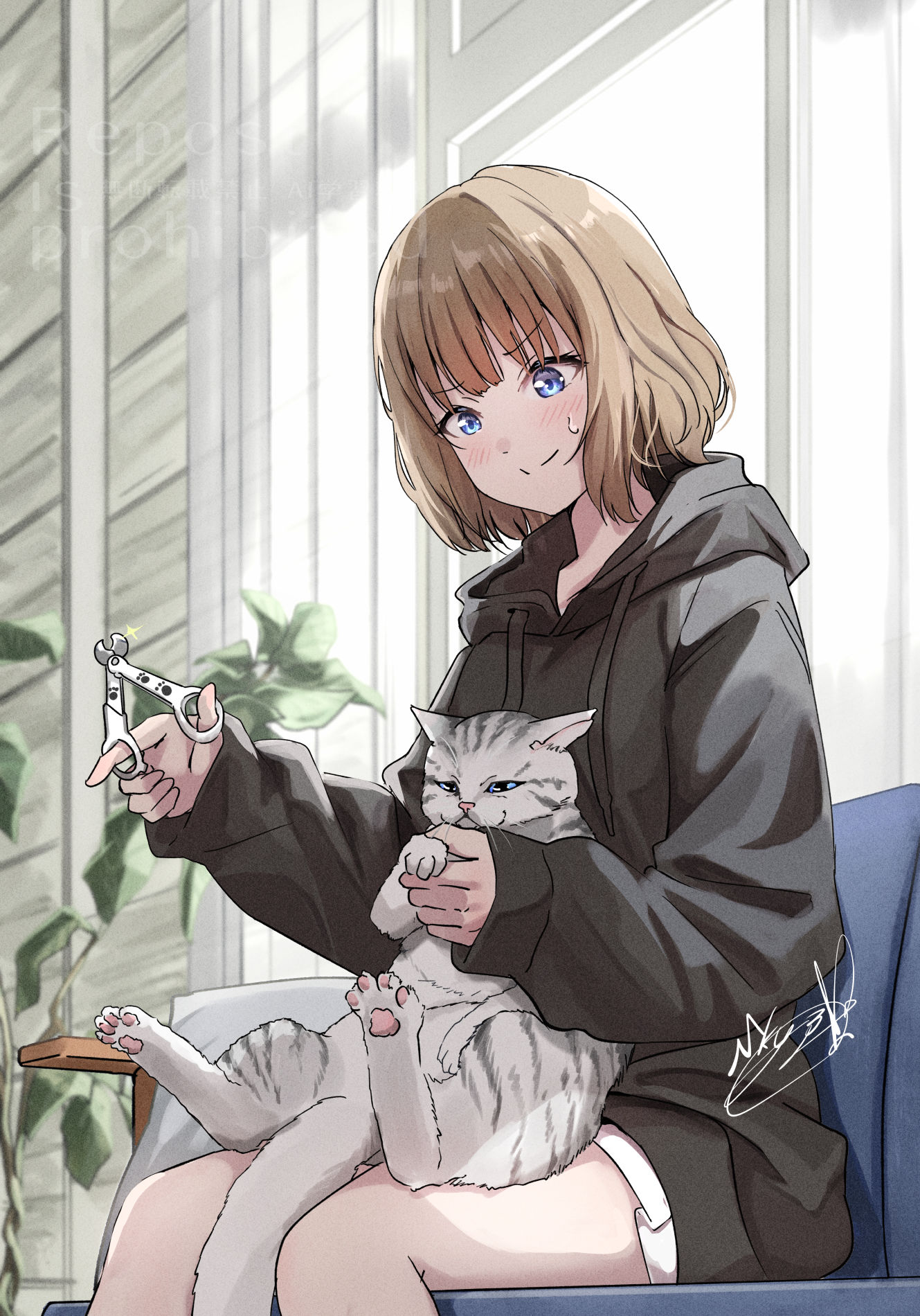 爪切りと猫圧-原创女孩子